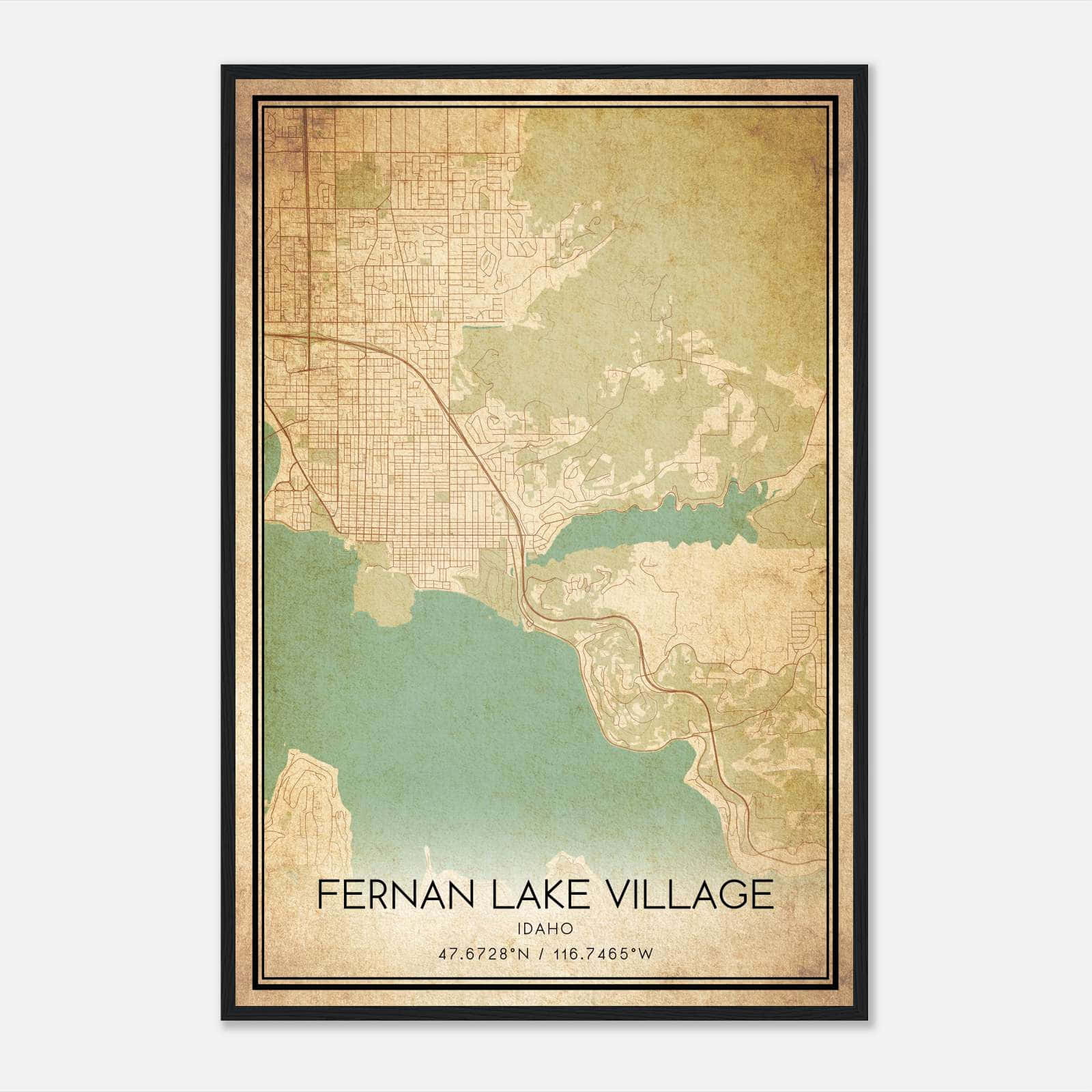 Vintage Fernan Lake Village Idaho Map Poster, Fernan Lake Village ID City Road Wall Art Print Vintage Fernan Lake Village Idaho Map Poster, Fernan Lake Village ID City Road Wall Art Print