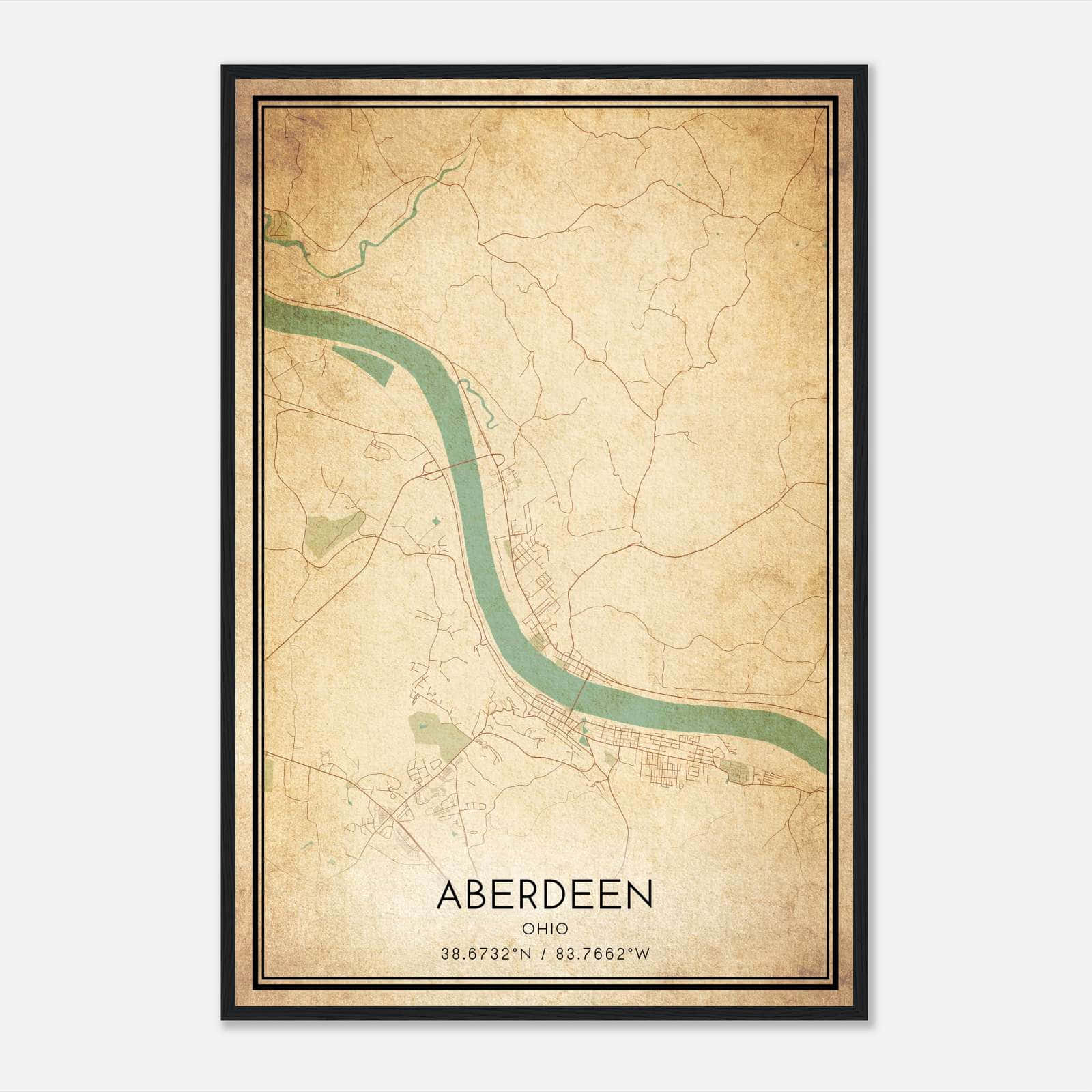 Vintage Aberdeen Ohio Map Poster, Aberdeen OH City Road Wall Art Print Vintage Aberdeen Ohio Map Poster, Aberdeen OH City Road Wall Art Print