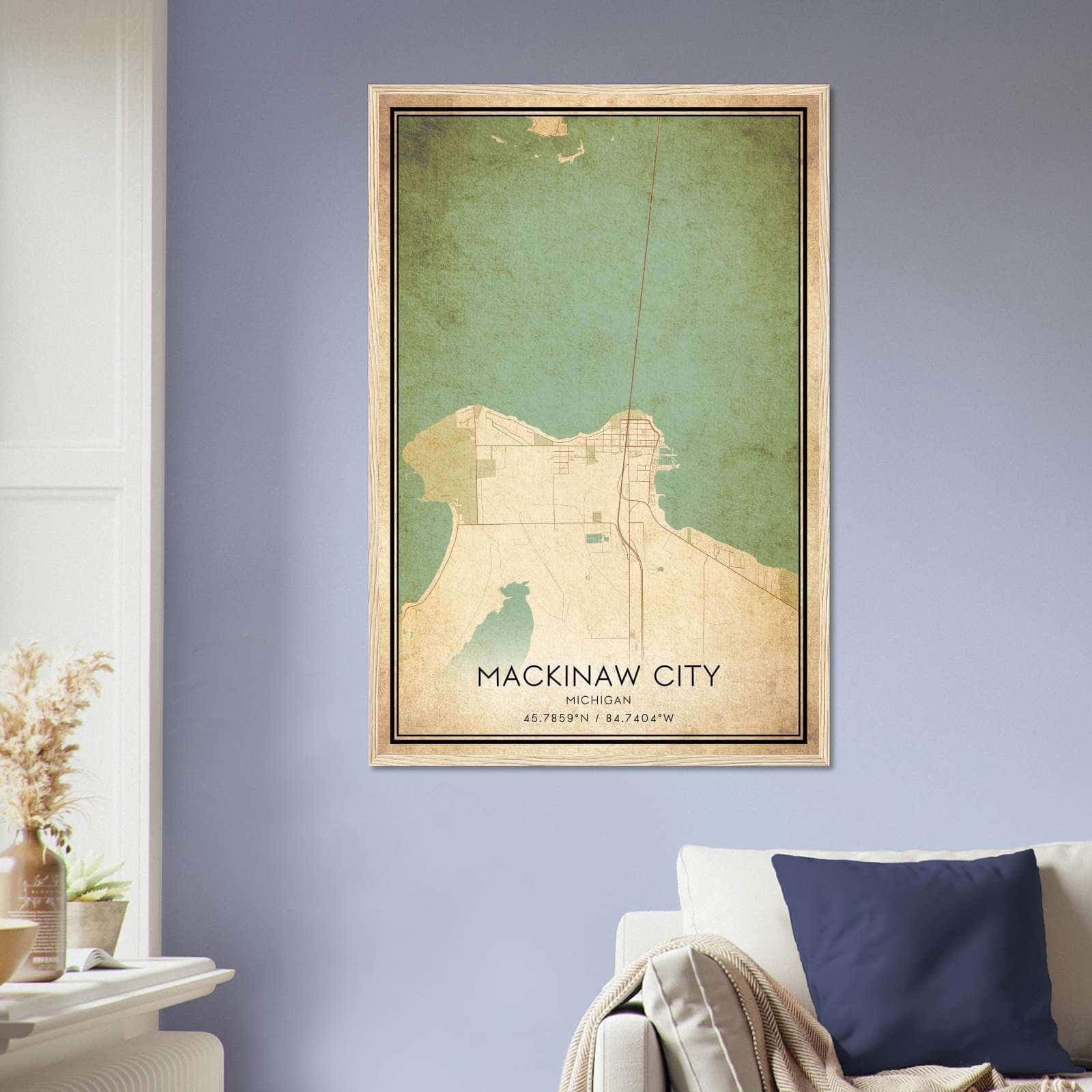 Vintage Mackinaw City Michigan Map Poster, Mackinaw City MI City Road Wall Art Print