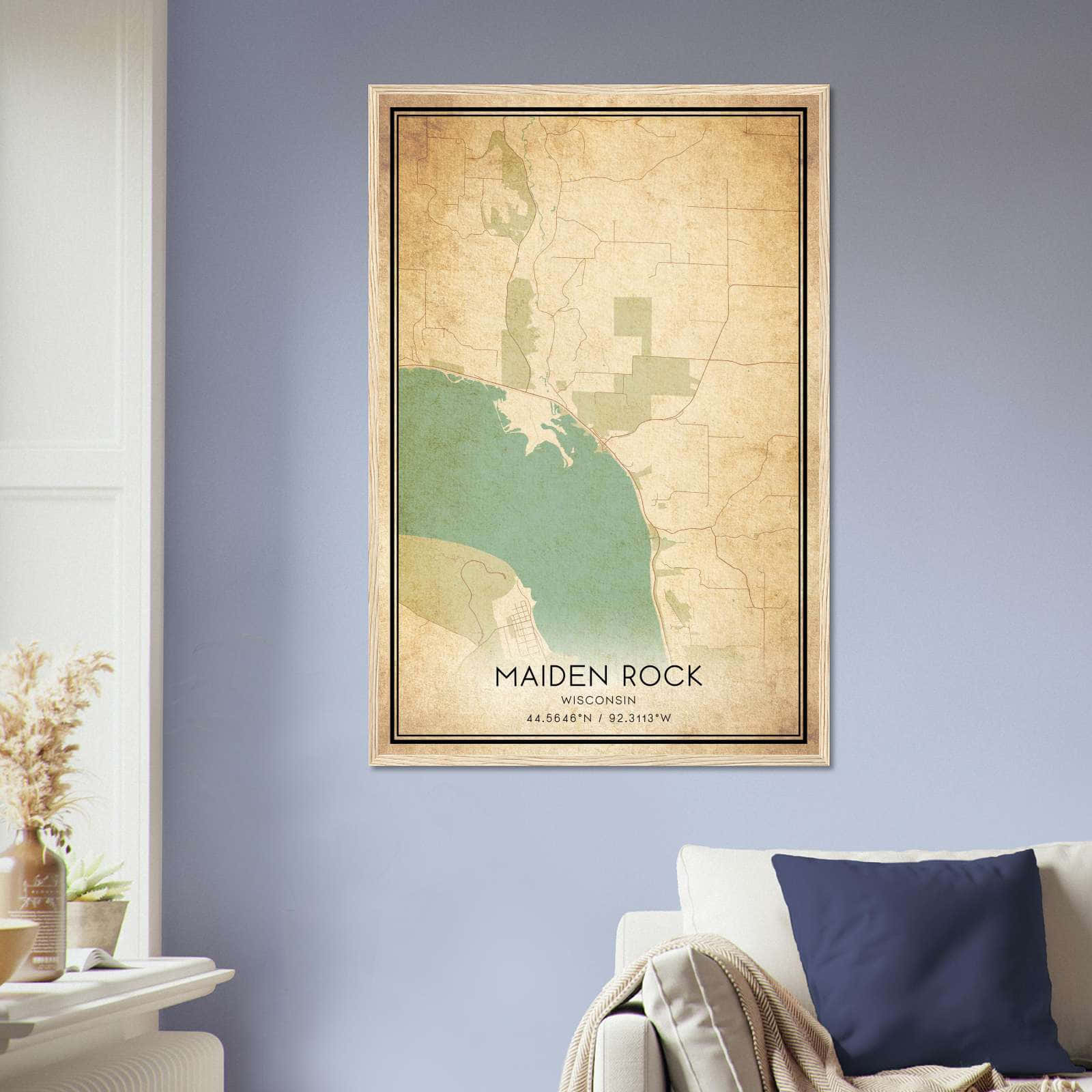 Vintage Maiden Rock Wisconsin Map Poster, Maiden Rock WI City Road Wall Art Print