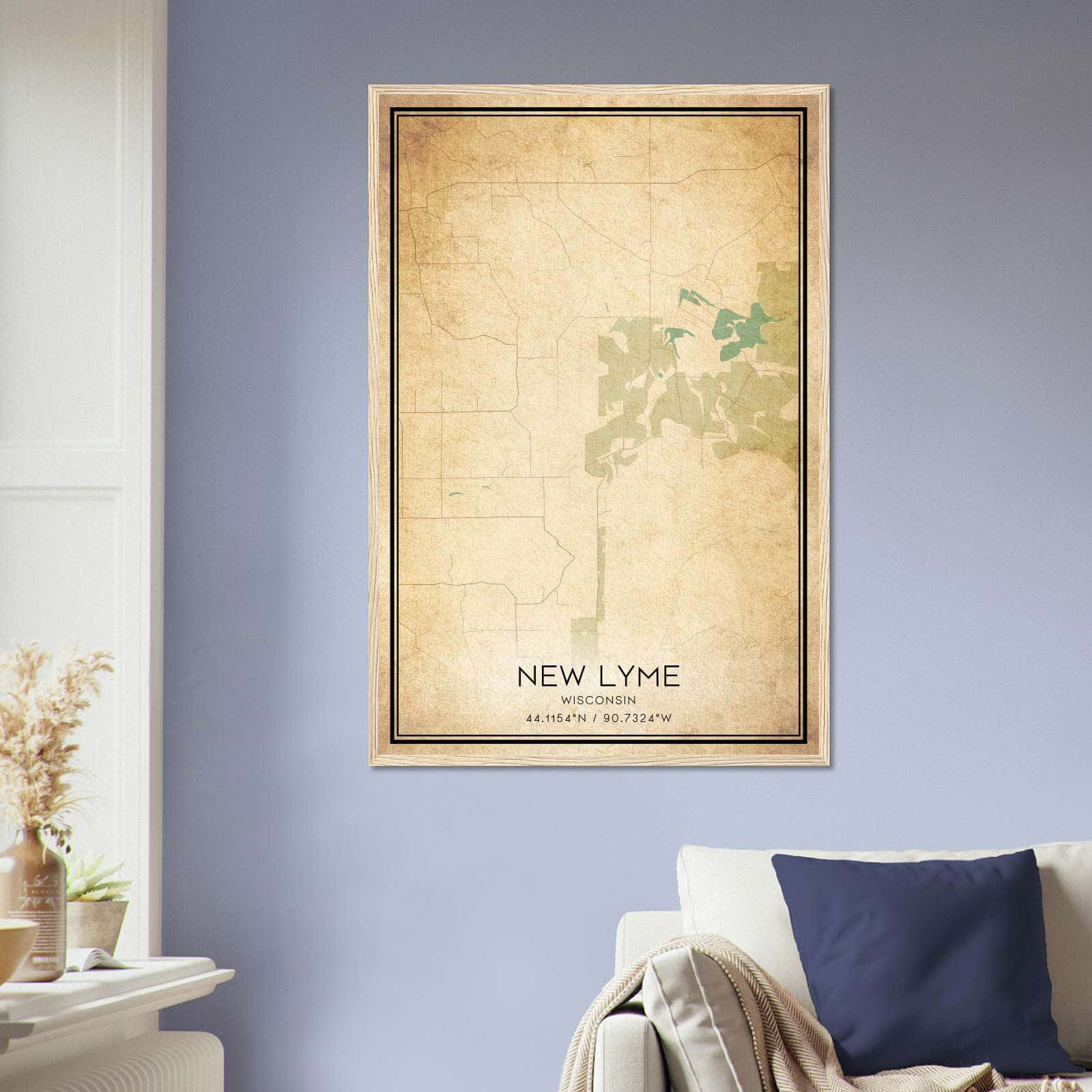 Vintage New Lyme Wisconsin Map Poster, New Lyme WI City Road Wall Art Print