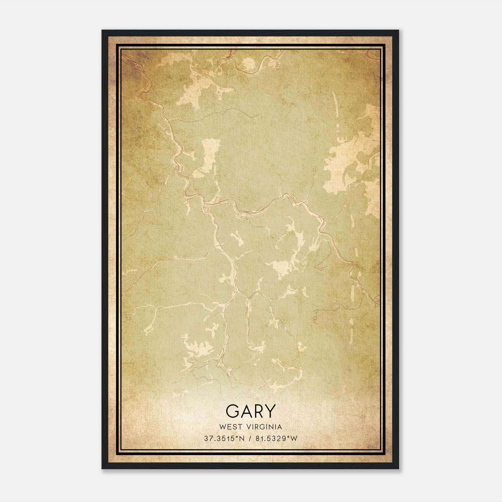 Vintage Gary West Virginia Map Poster, Gary WV City Road Wall Art Print Vintage Gary West Virginia Map Poster, Gary WV City Road Wall Art Print