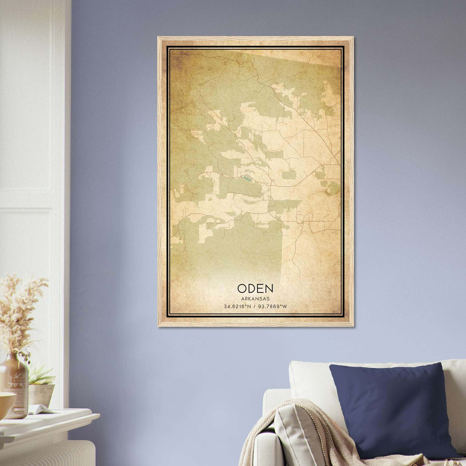 Vintage Oden Arkansas Map Poster, Oden AR City Road Wall Art Print