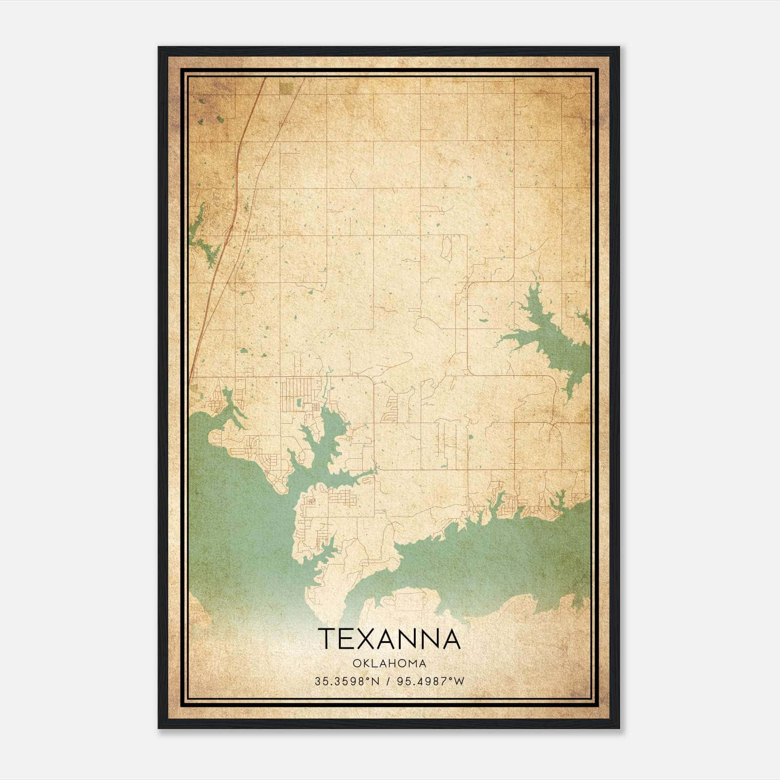 Vintage Texanna Oklahoma Map Poster, Texanna OK City Road Wall Art Print Vintage Texanna Oklahoma Map Poster, Texanna OK City Road Wall Art Print