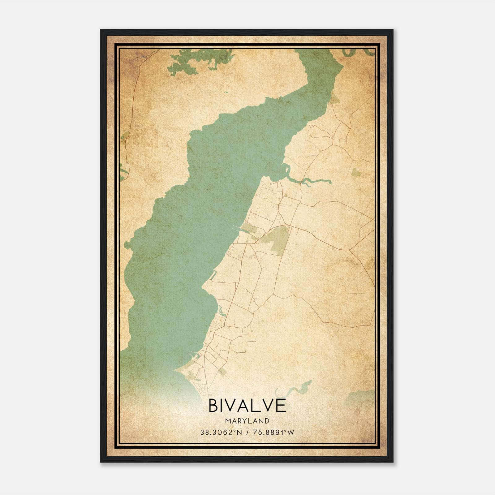 Vintage Bivalve Maryland Map Poster, Bivalve MD City Road Wall Art Print Vintage Bivalve Maryland Map Poster, Bivalve MD City Road Wall Art Print