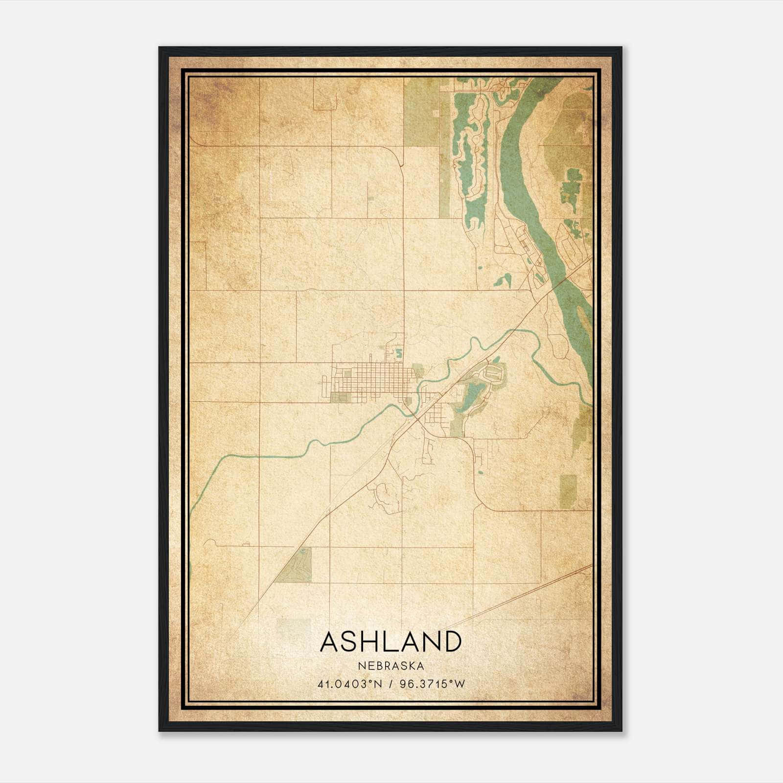 Vintage Ashland Nebraska Map Poster, Ashland NE City Road Wall Art Print Vintage Ashland Nebraska Map Poster, Ashland NE City Road Wall Art Print