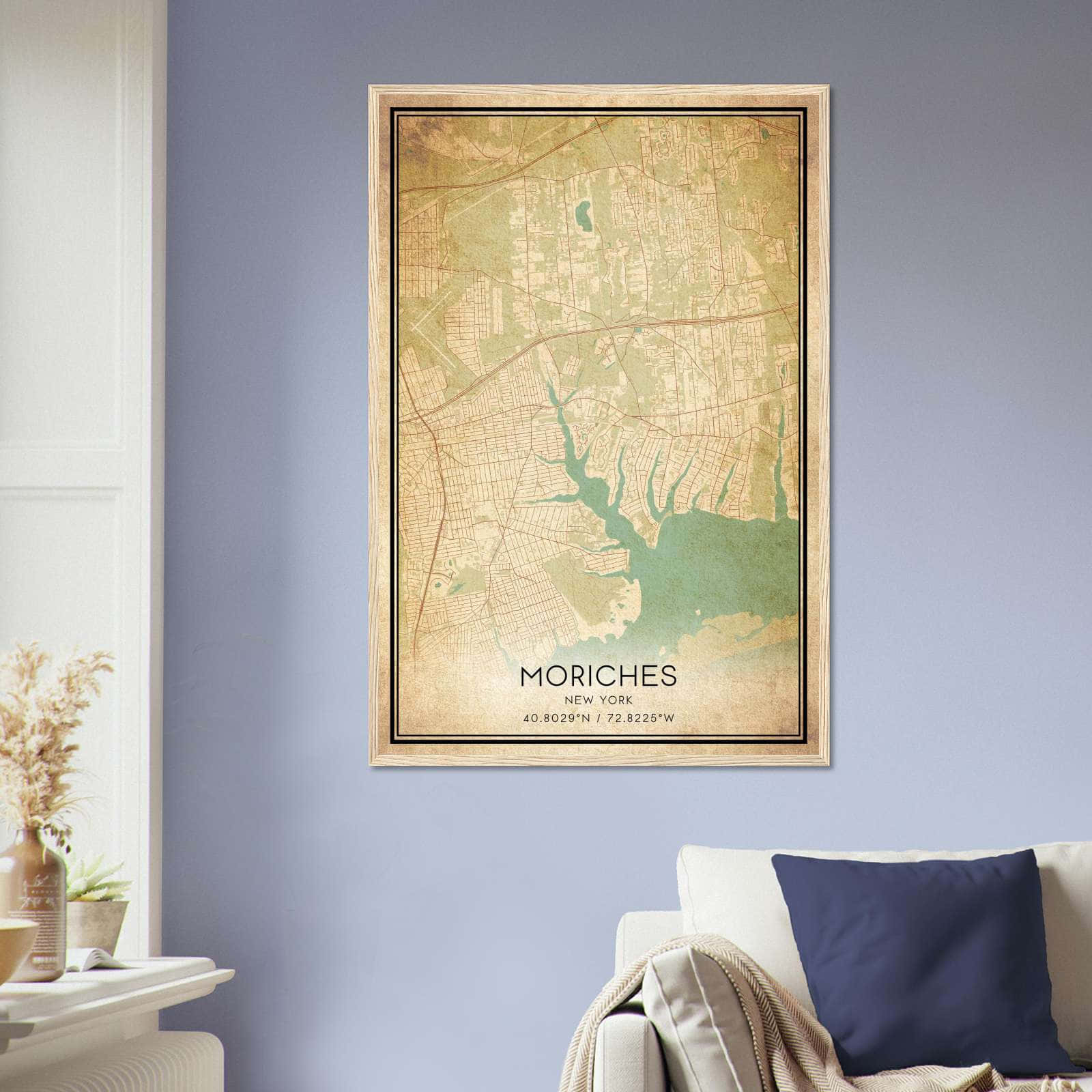 Vintage Moriches New York Map Poster, Moriches NY City Road Wall Art Print