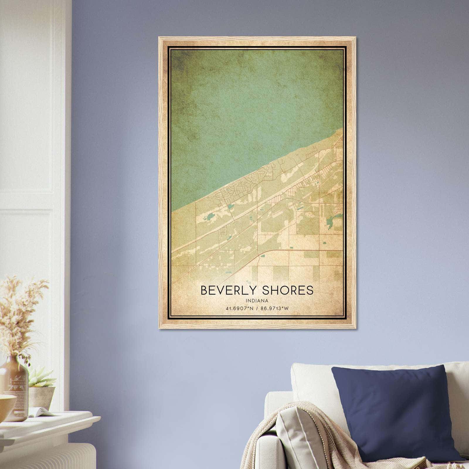 Vintage Beverly Shores Indiana Map Poster, Beverly Shores IN City Road Wall Art Print