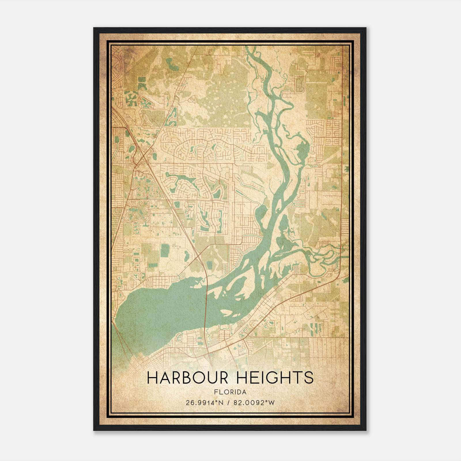 Vintage Harbour Heights Florida Map Poster, Harbour Heights FL City Road Wall Art Print Vintage Harbour Heights Florida Map Poster, Harbour Heights FL City Road Wall Art Print
