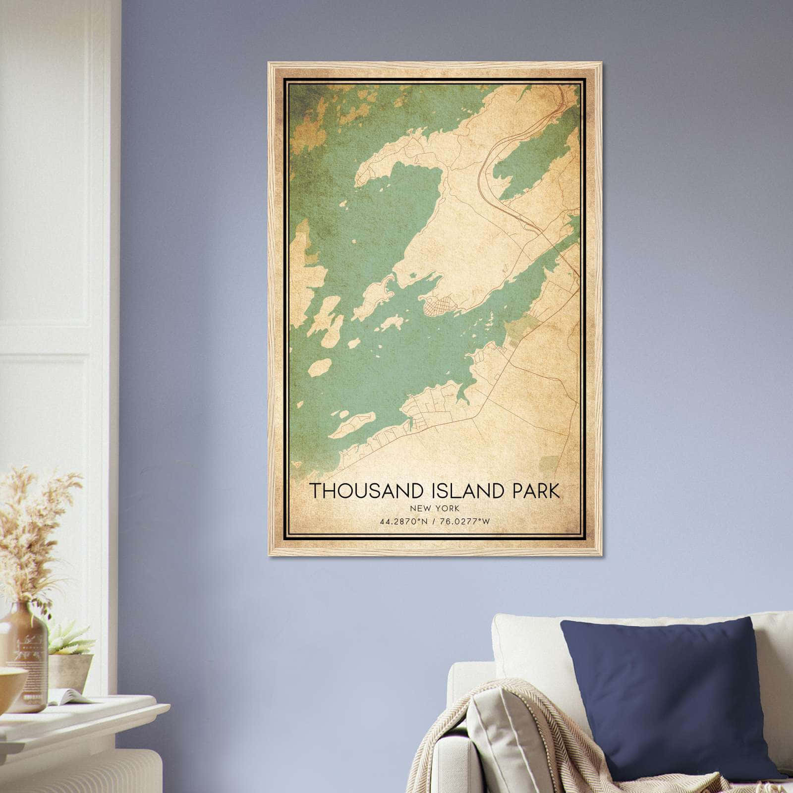Vintage Thousand Island Park New York Map Poster, Thousand Island Park NY City Road Wall Art Print