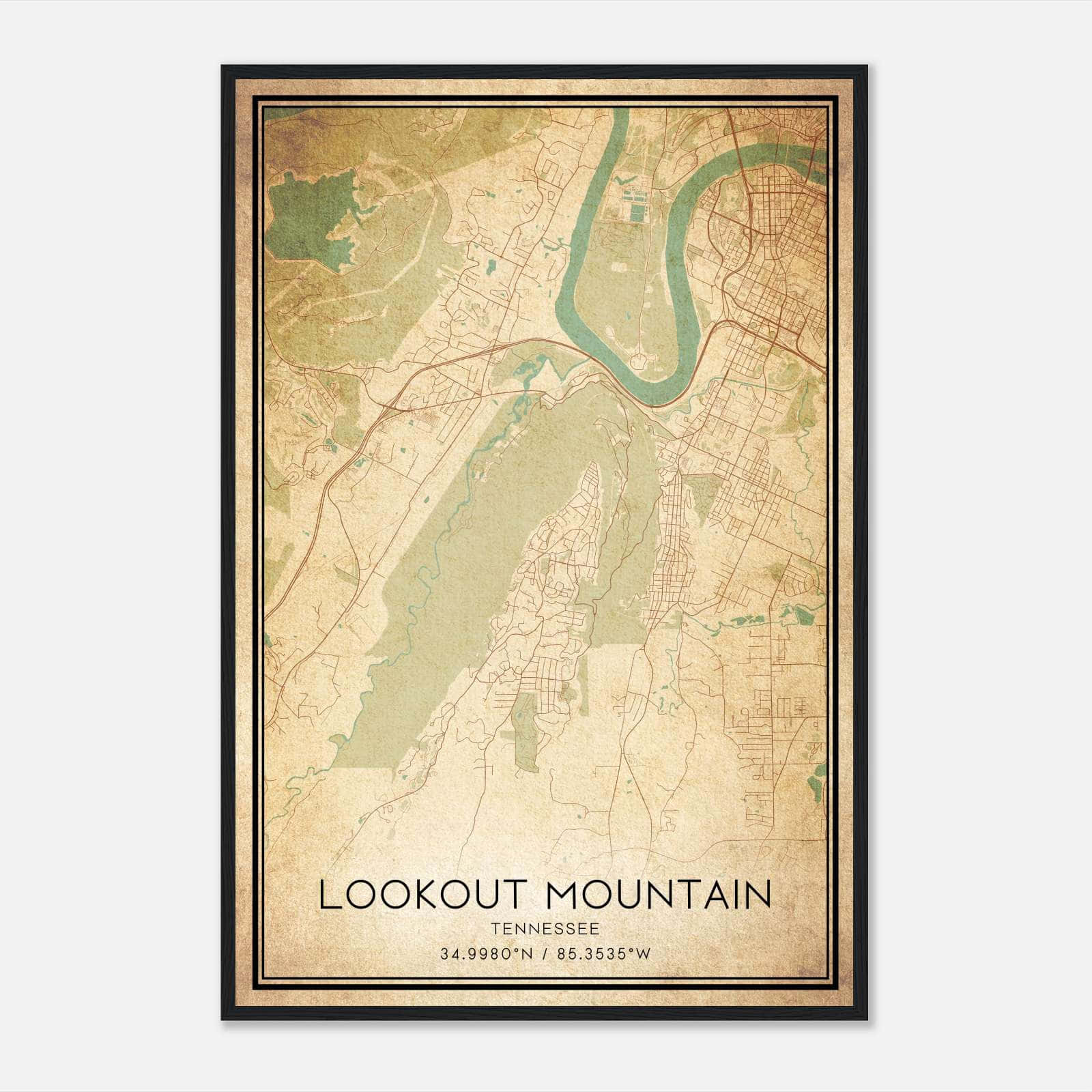 Vintage Lookout Mountain Tennessee Map Poster, Lookout Mountain TN City Road Wall Art Print Vintage Lookout Mountain Tennessee Map Poster, Lookout Mountain TN City Road Wall Art Print