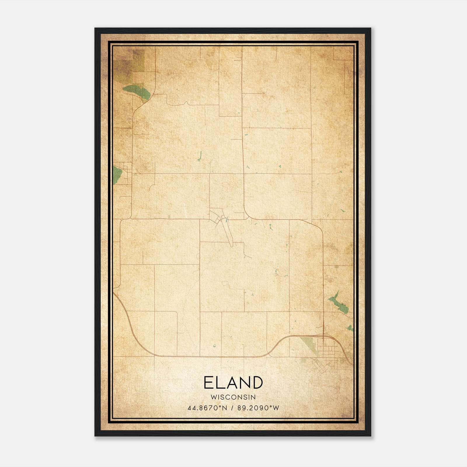 Vintage Eland Wisconsin Map Poster, Eland WI City Road Wall Art Print Vintage Eland Wisconsin Map Poster, Eland WI City Road Wall Art Print