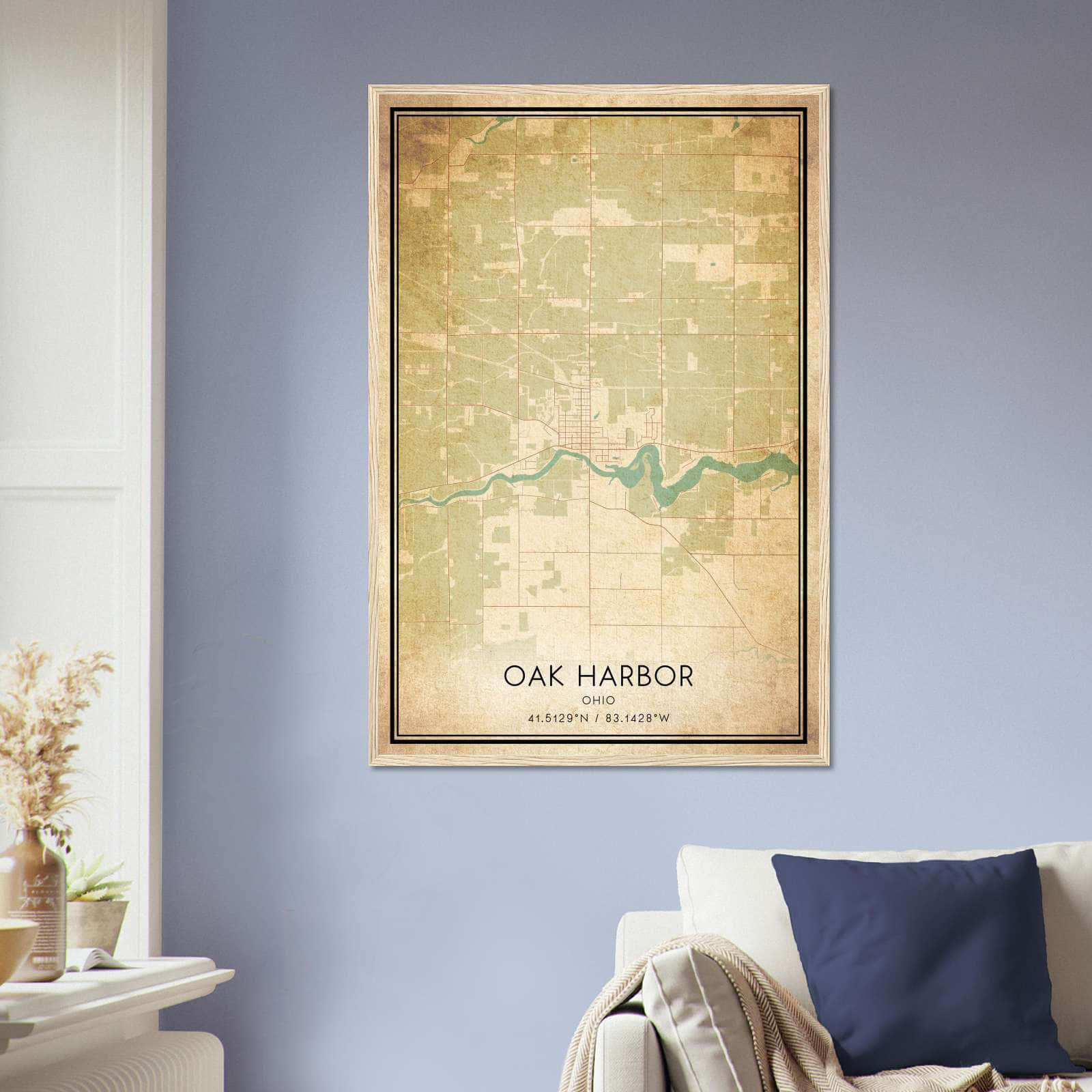 Vintage Oak Harbor Ohio Map Poster, Oak Harbor OH City Road Wall Art Print