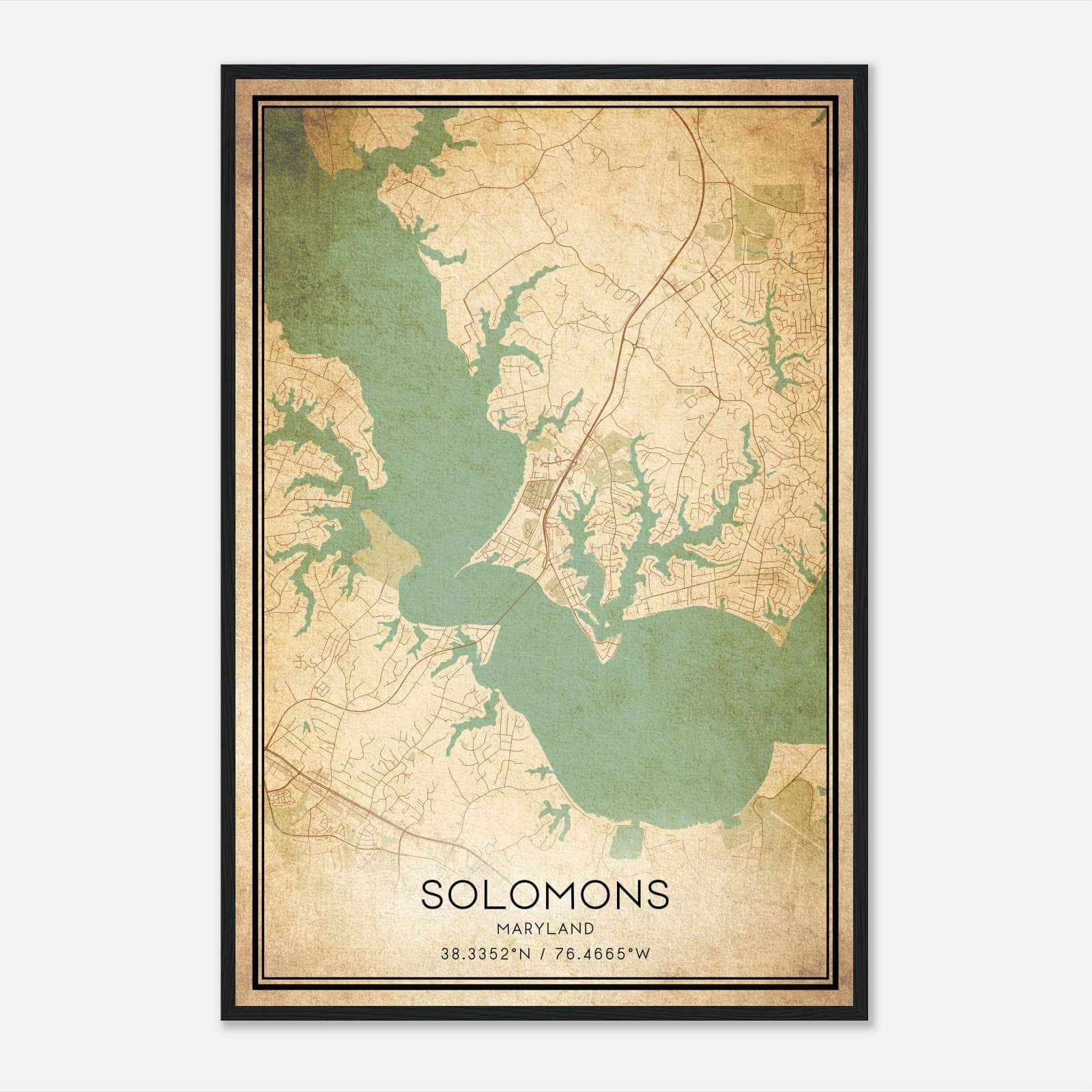 Vintage Solomons Maryland Map Poster, Solomons MD City Road Wall Art Print Vintage Solomons Maryland Map Poster, Solomons MD City Road Wall Art Print