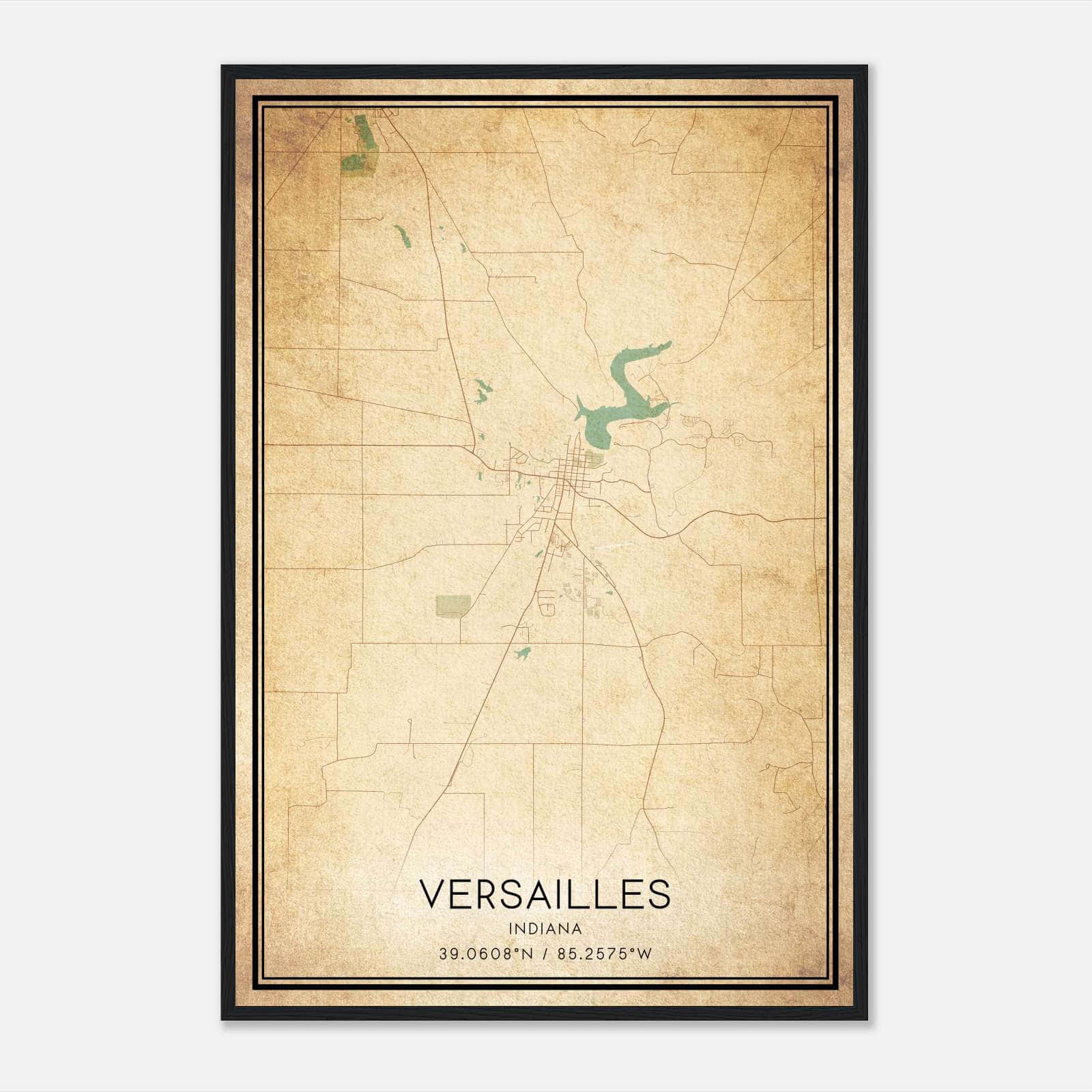 Vintage Versailles Indiana Map Poster, Versailles IN City Road Wall Art Print Vintage Versailles Indiana Map Poster, Versailles IN City Road Wall Art Print