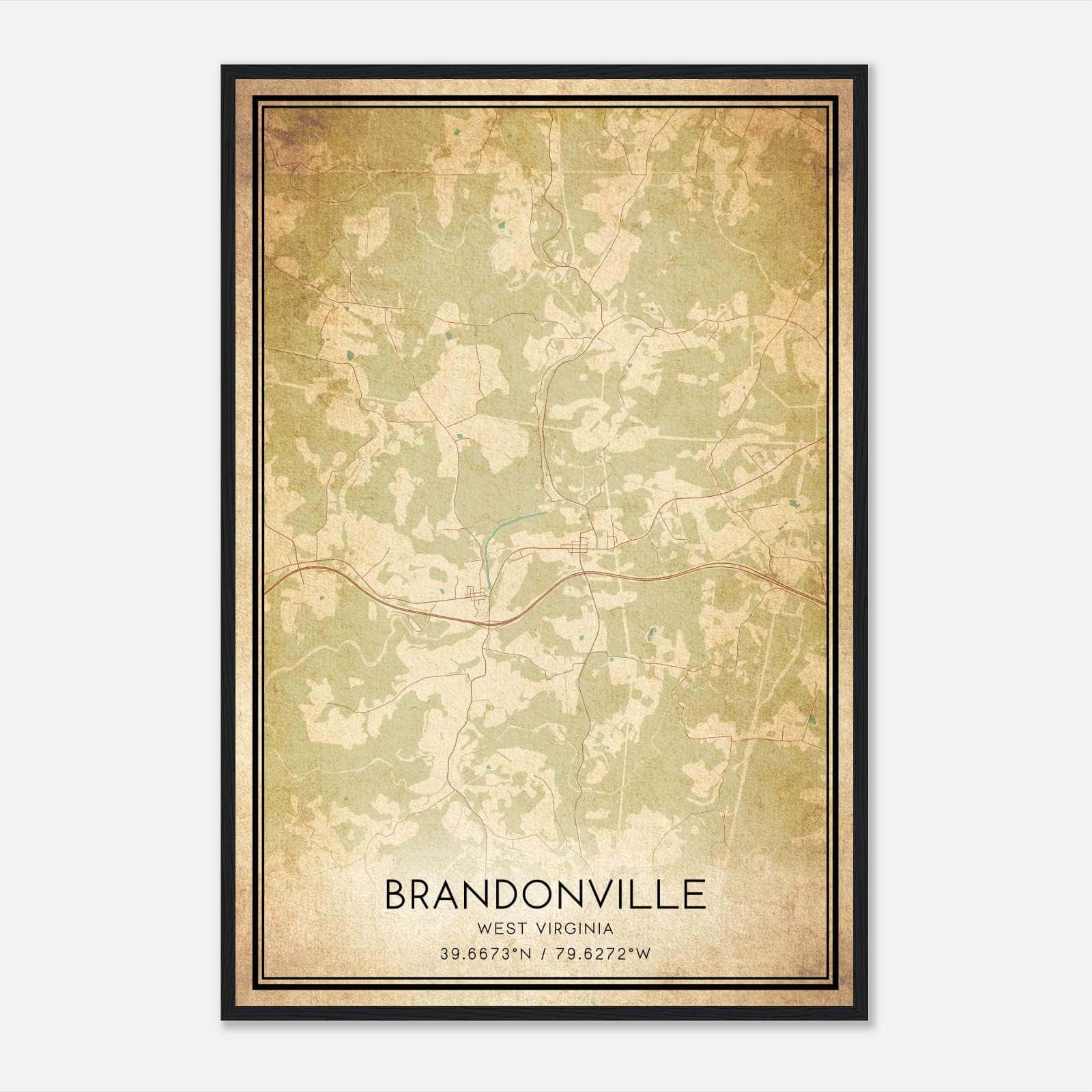 Vintage Brandonville West Virginia Map Poster, Brandonville WV City Road Wall Art Print Vintage Brandonville West Virginia Map Poster, Brandonville WV City Road Wall Art Print