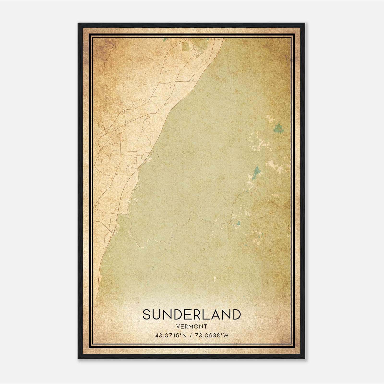 Vintage Sunderland Vermont Map Poster, Sunderland VT City Road Wall Art Print Vintage Sunderland Vermont Map Poster, Sunderland VT City Road Wall Art Print