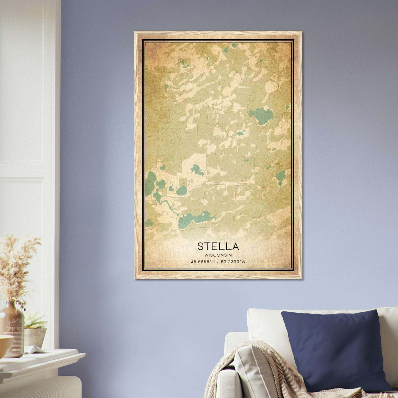 Vintage Stella Wisconsin Map Poster, Stella WI City Road Wall Art Print