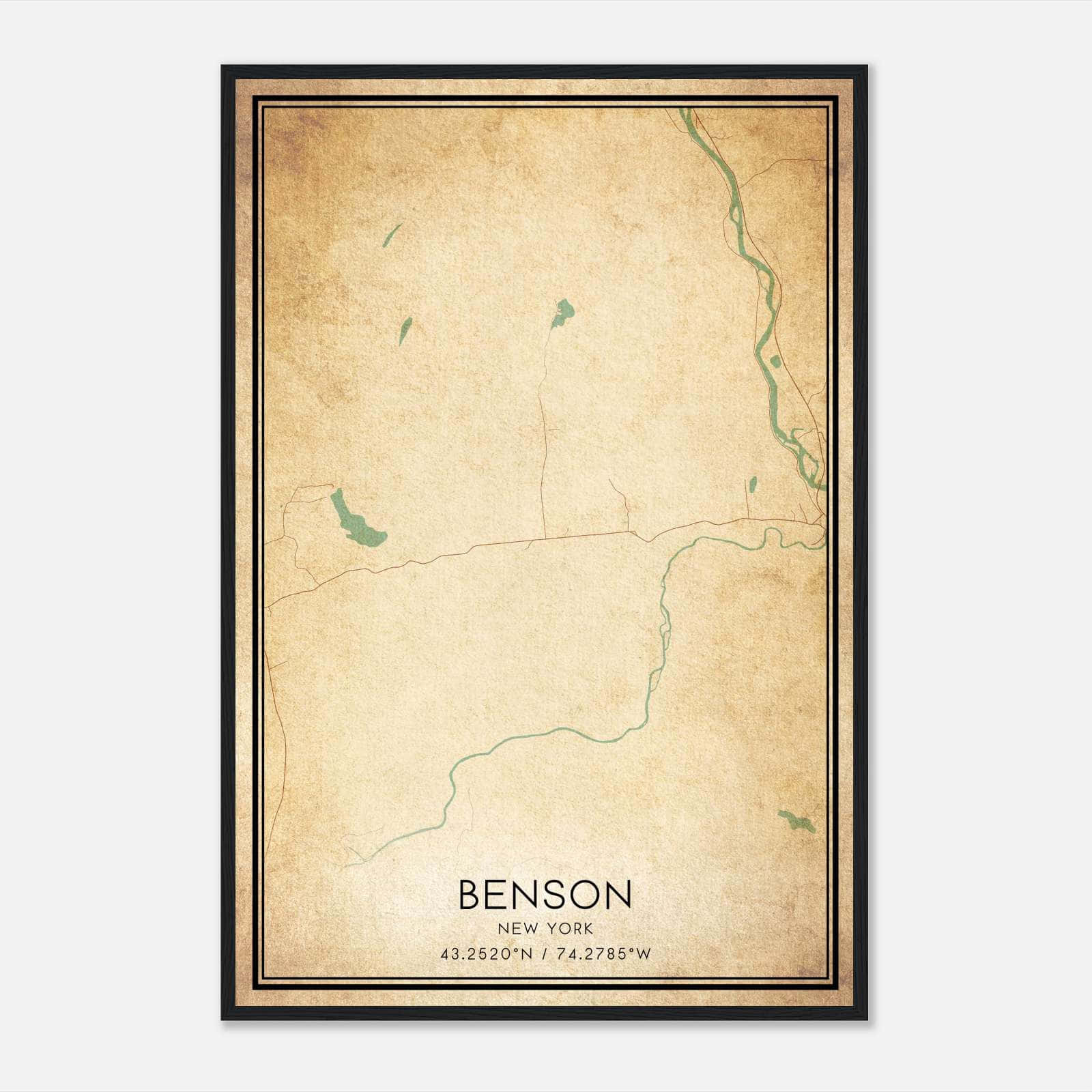 Vintage Benson New York Map Poster, Benson NY City Road Wall Art Print Vintage Benson New York Map Poster, Benson NY City Road Wall Art Print