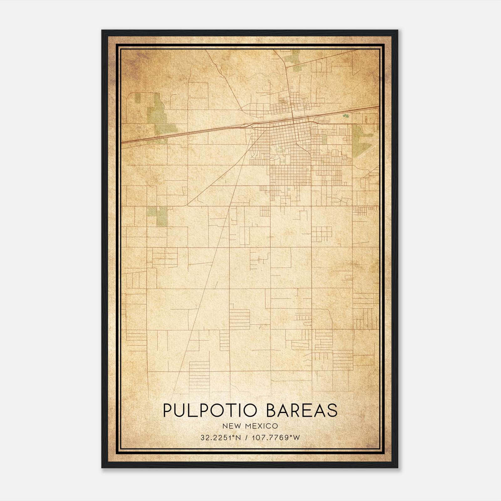 Vintage Pulpotio Bareas New Mexico Map Poster, Pulpotio Bareas NM City Road Wall Art Print Vintage Pulpotio Bareas New Mexico Map Poster, Pulpotio Bareas NM City Road Wall Art Print