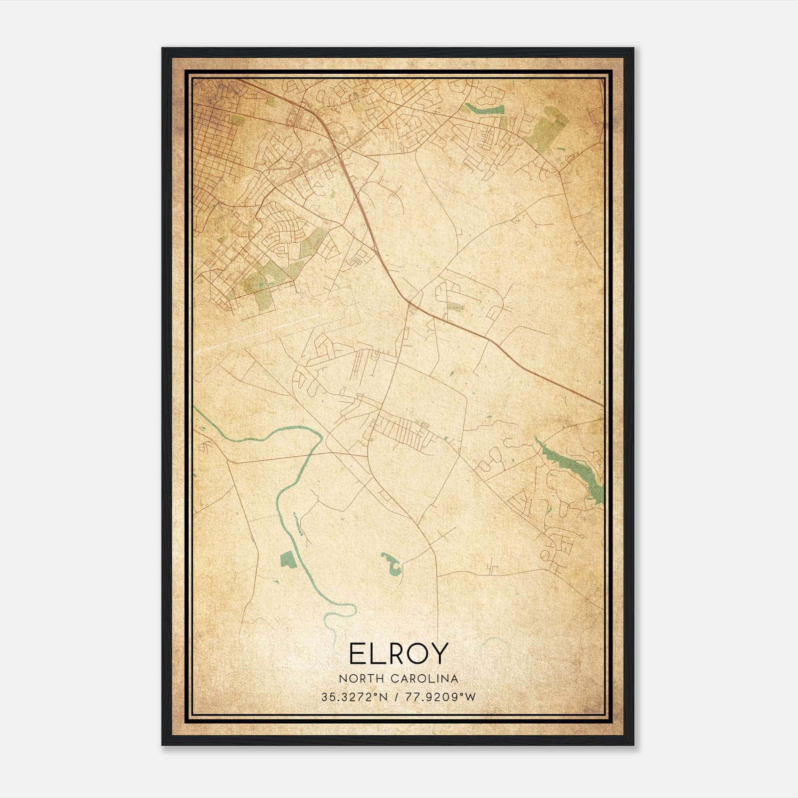 Vintage Elroy North Carolina Map Poster, Elroy NC City Road Wall Art Print Vintage Elroy North Carolina Map Poster, Elroy NC City Road Wall Art Print