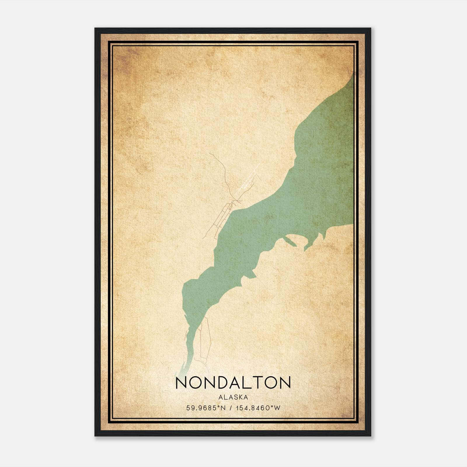 Vintage Nondalton Alaska Map Poster, Nondalton AK City Road Wall Art Print Vintage Nondalton Alaska Map Poster, Nondalton AK City Road Wall Art Print