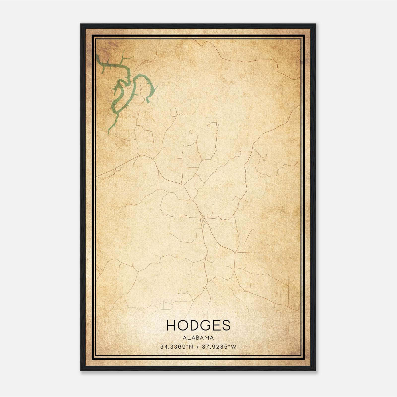 Vintage Hodges Alabama Map Poster, Hodges AL City Road Wall Art Print Vintage Hodges Alabama Map Poster, Hodges AL City Road Wall Art Print