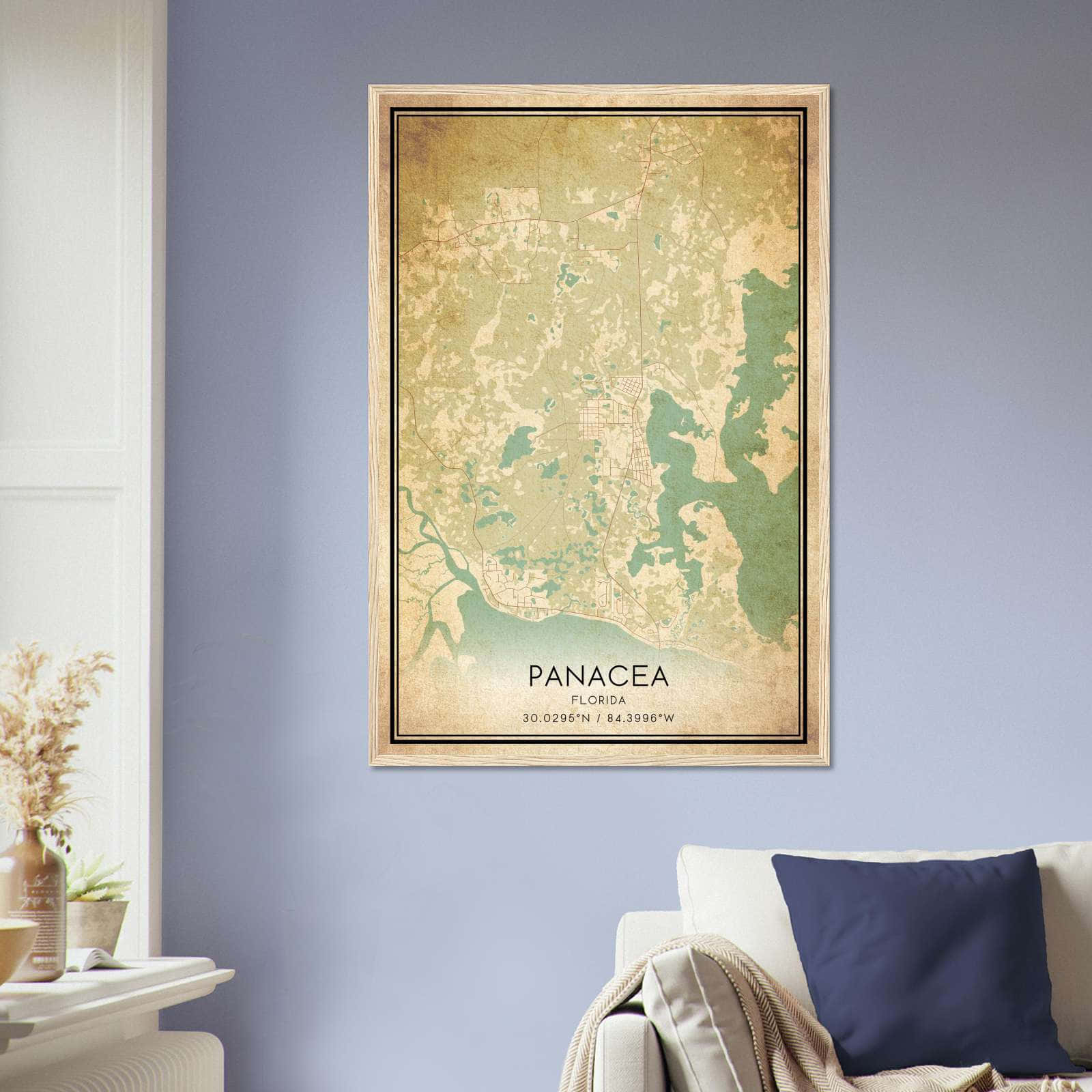 Vintage Panacea Florida Map Poster, Panacea FL City Road Wall Art Print