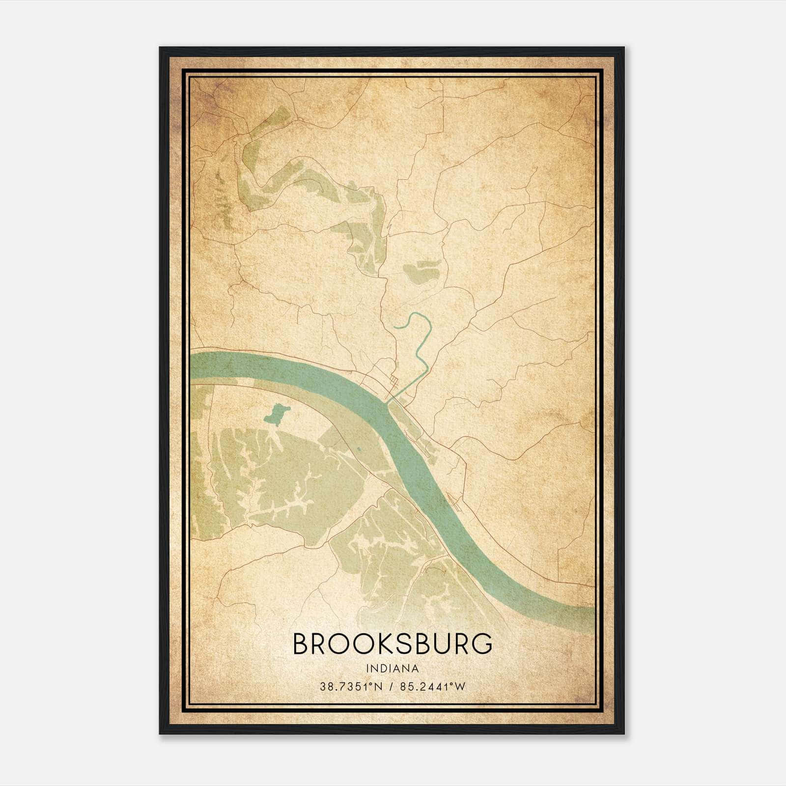 Vintage Brooksburg Indiana Map Poster, Brooksburg IN City Road Wall Art Print Vintage Brooksburg Indiana Map Poster, Brooksburg IN City Road Wall Art Print