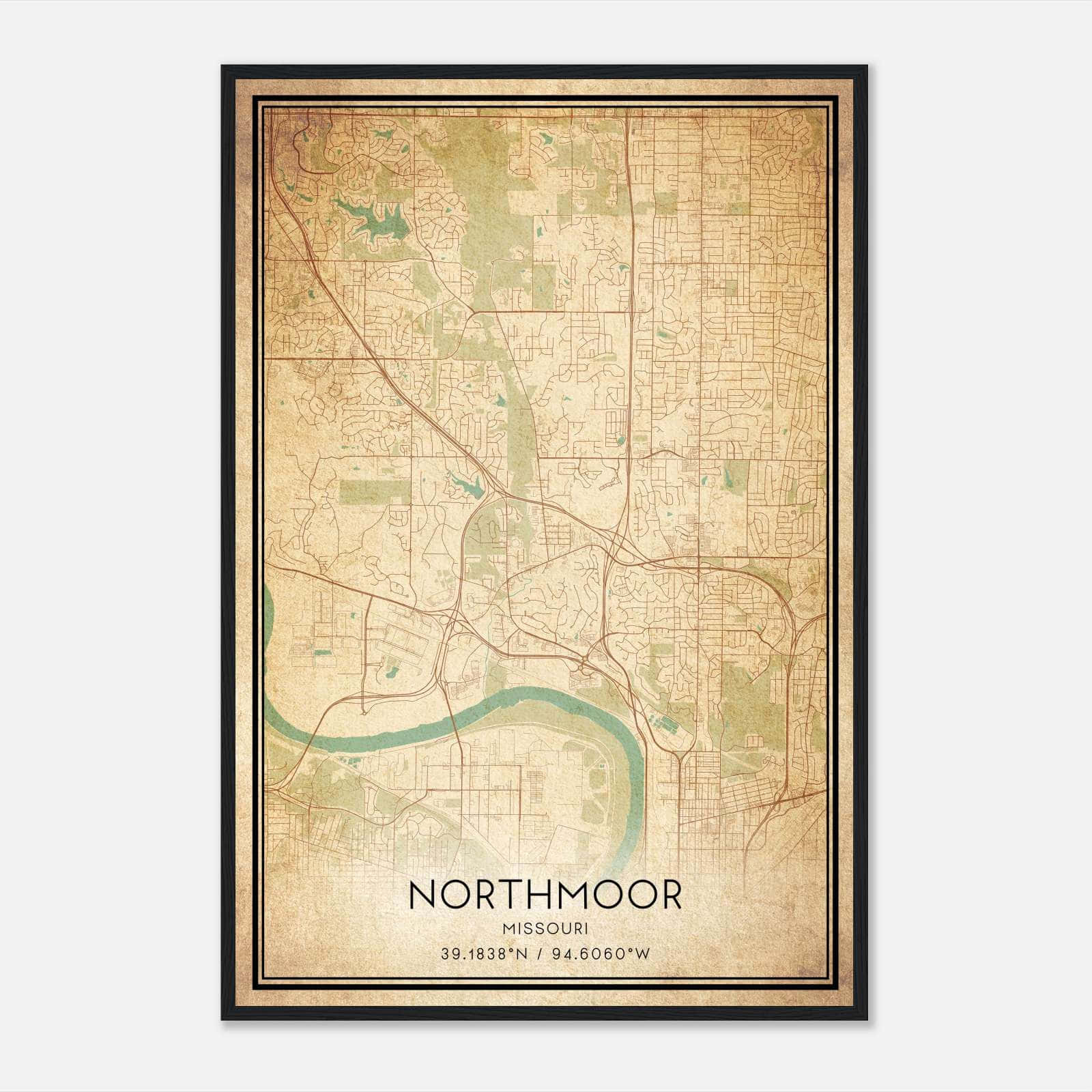 Vintage Northmoor Missouri Map Poster, Northmoor MO City Road Wall Art Print Vintage Northmoor Missouri Map Poster, Northmoor MO City Road Wall Art Print