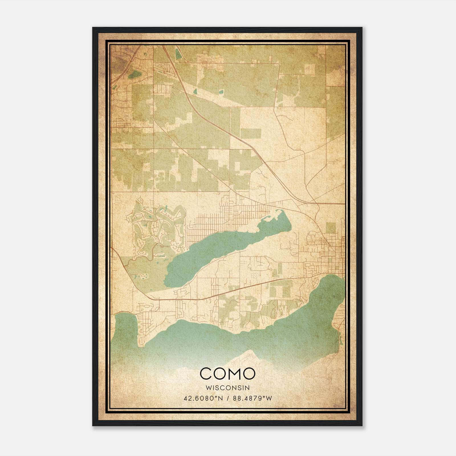 Vintage Como Wisconsin Map Poster, Como WI City Road Wall Art Print Vintage Como Wisconsin Map Poster, Como WI City Road Wall Art Print