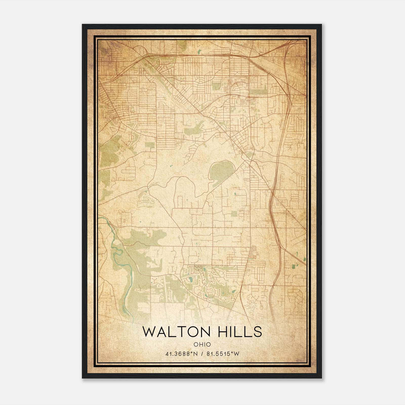 Vintage Walton Hills Ohio Map Poster, Walton Hills OH City Road Wall Art Print Vintage Walton Hills Ohio Map Poster, Walton Hills OH City Road Wall Art Print