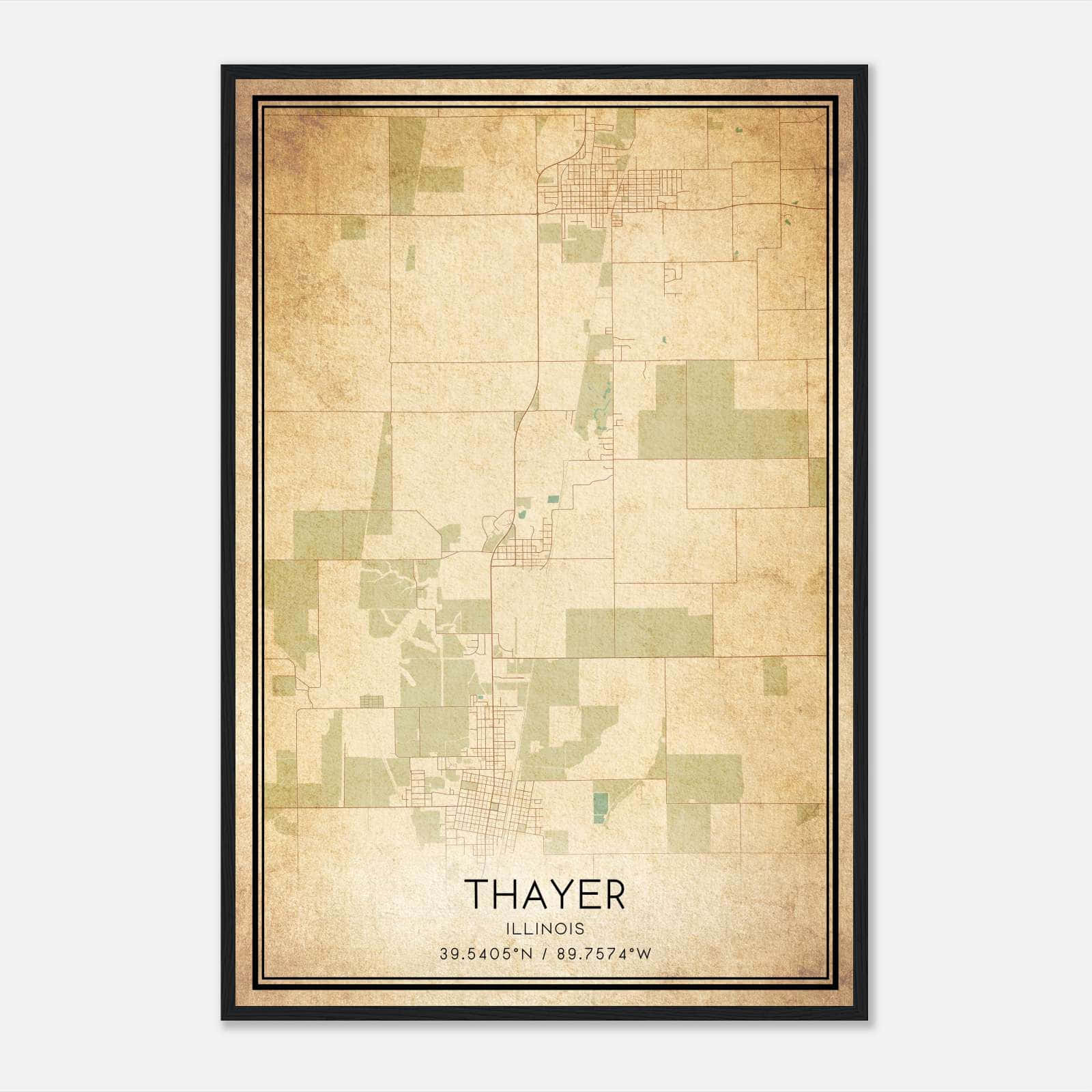 Vintage Thayer Illinois Map Poster, Thayer IL City Road Wall Art Print Vintage Thayer Illinois Map Poster, Thayer IL City Road Wall Art Print
