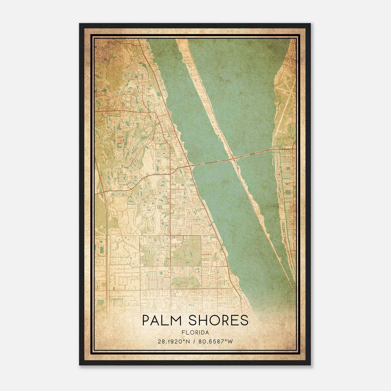 Vintage Palm Shores Florida Map Poster, Palm Shores FL City Road Wall Art Print Vintage Palm Shores Florida Map Poster, Palm Shores FL City Road Wall Art Print