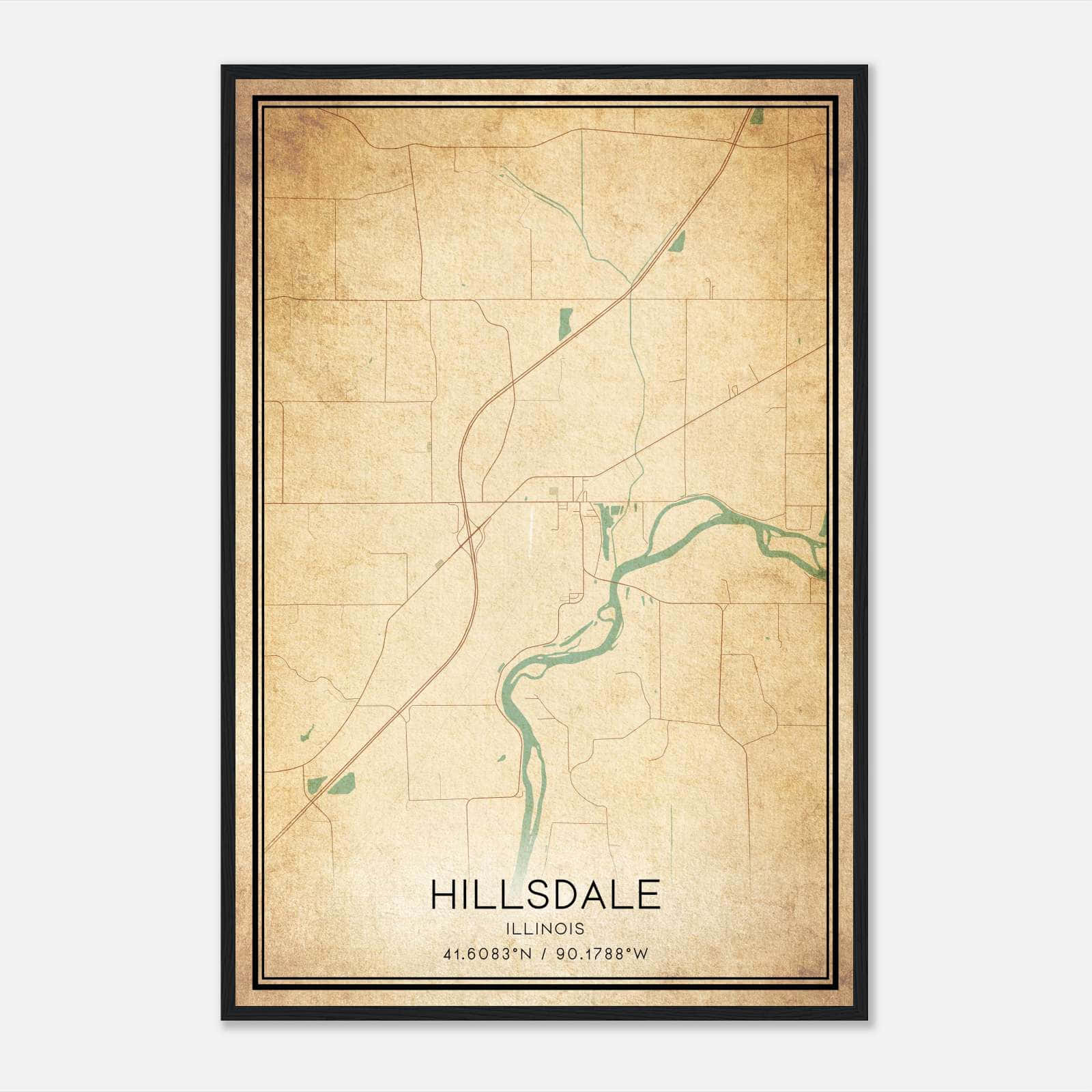 Vintage Hillsdale Illinois Map Poster, Hillsdale IL City Road Wall Art Print Vintage Hillsdale Illinois Map Poster, Hillsdale IL City Road Wall Art Print