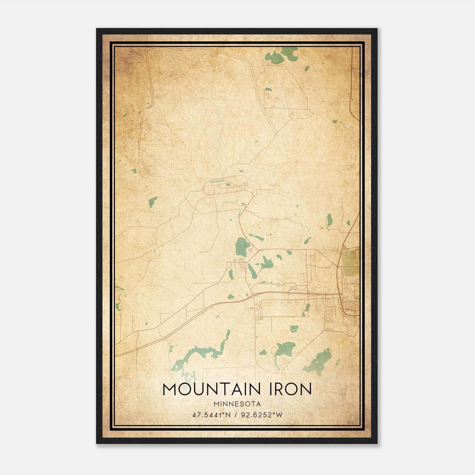 Vintage Mountain Iron Minnesota Map Poster, Mountain Iron MN City Road Wall Art Print Vintage Mountain Iron Minnesota Map Poster, Mountain Iron MN City Road Wall Art Print