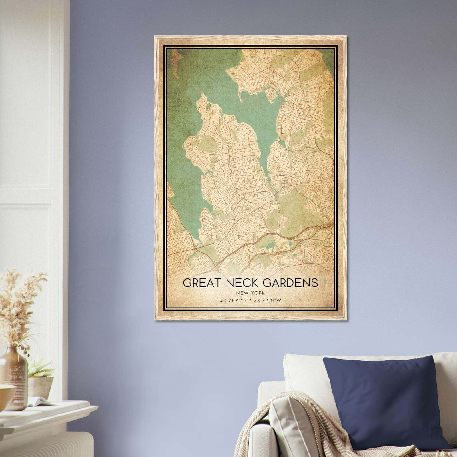 Vintage Great Neck Gardens New York Map Poster, Great Neck Gardens NY City Road Wall Art Print