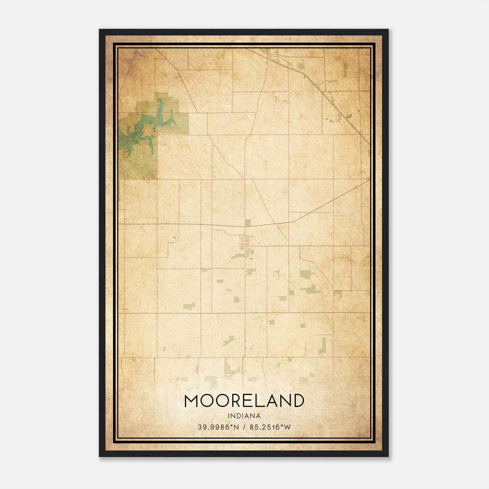 Vintage Mooreland Indiana Map Poster, Mooreland IN City Road Wall Art Print Vintage Mooreland Indiana Map Poster, Mooreland IN City Road Wall Art Print
