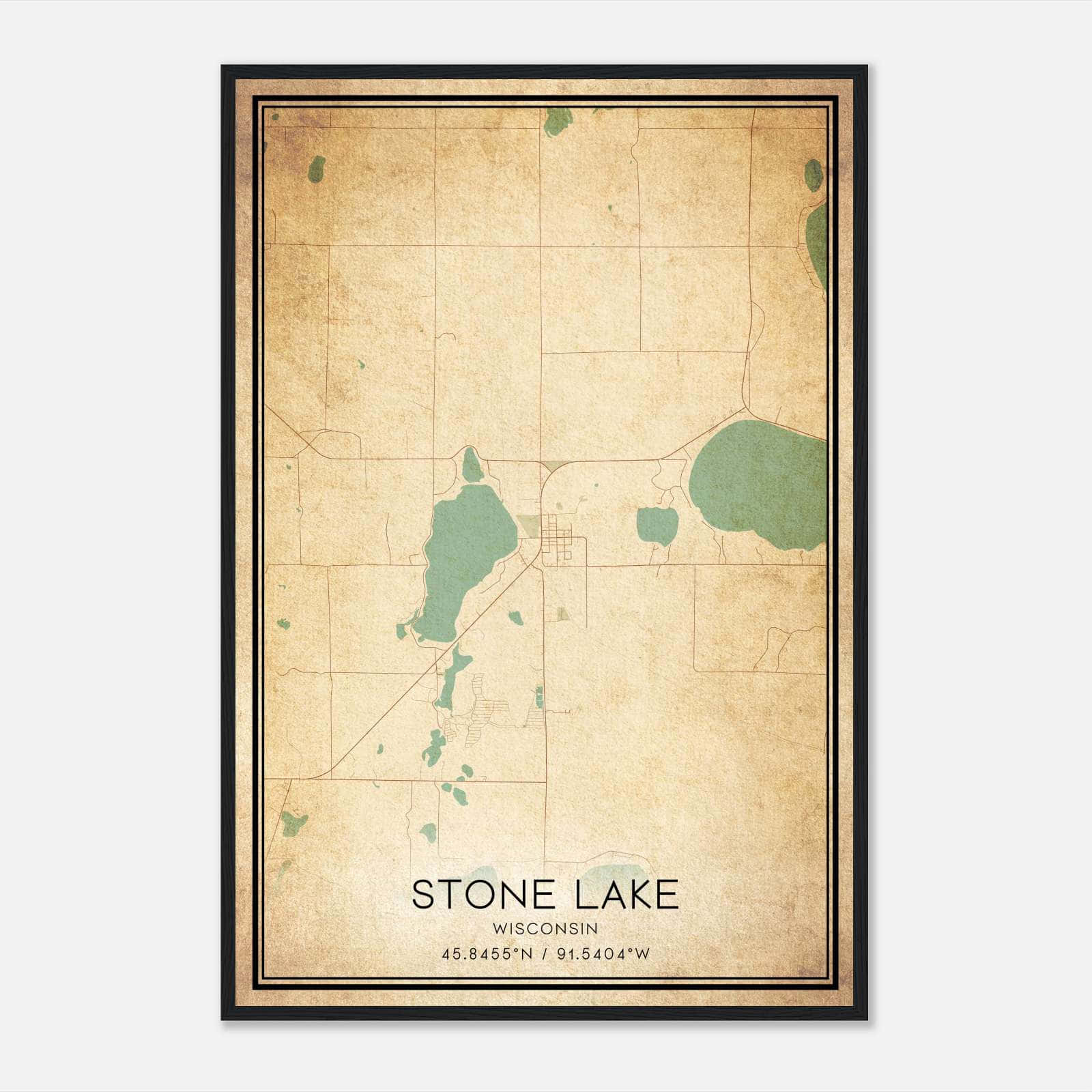 Vintage Stone Lake Wisconsin Map Poster, Stone Lake WI City Road Wall Art Print Vintage Stone Lake Wisconsin Map Poster, Stone Lake WI City Road Wall Art Print