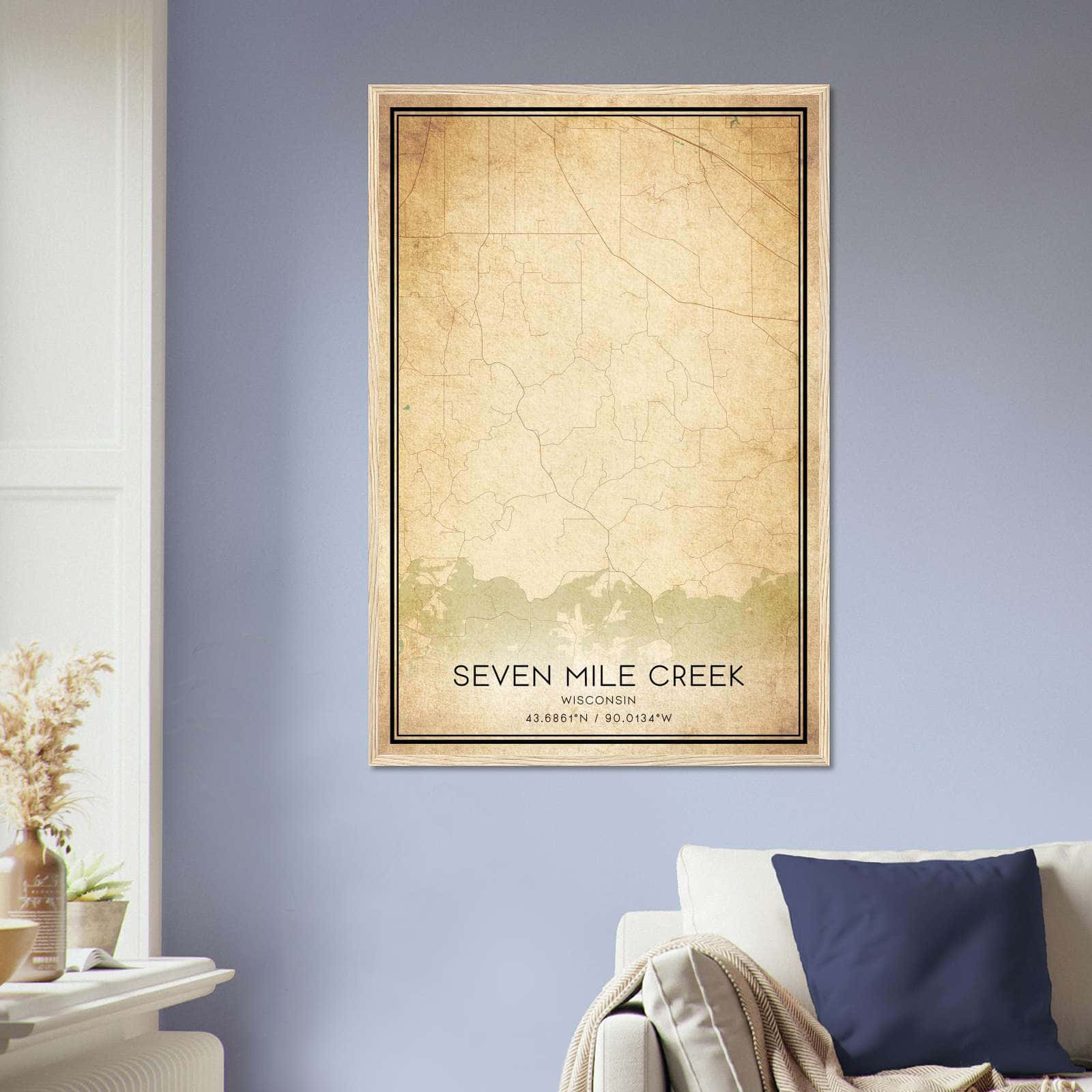 Vintage Seven Mile Creek Wisconsin Map Poster, Seven Mile Creek WI City Road Wall Art Print