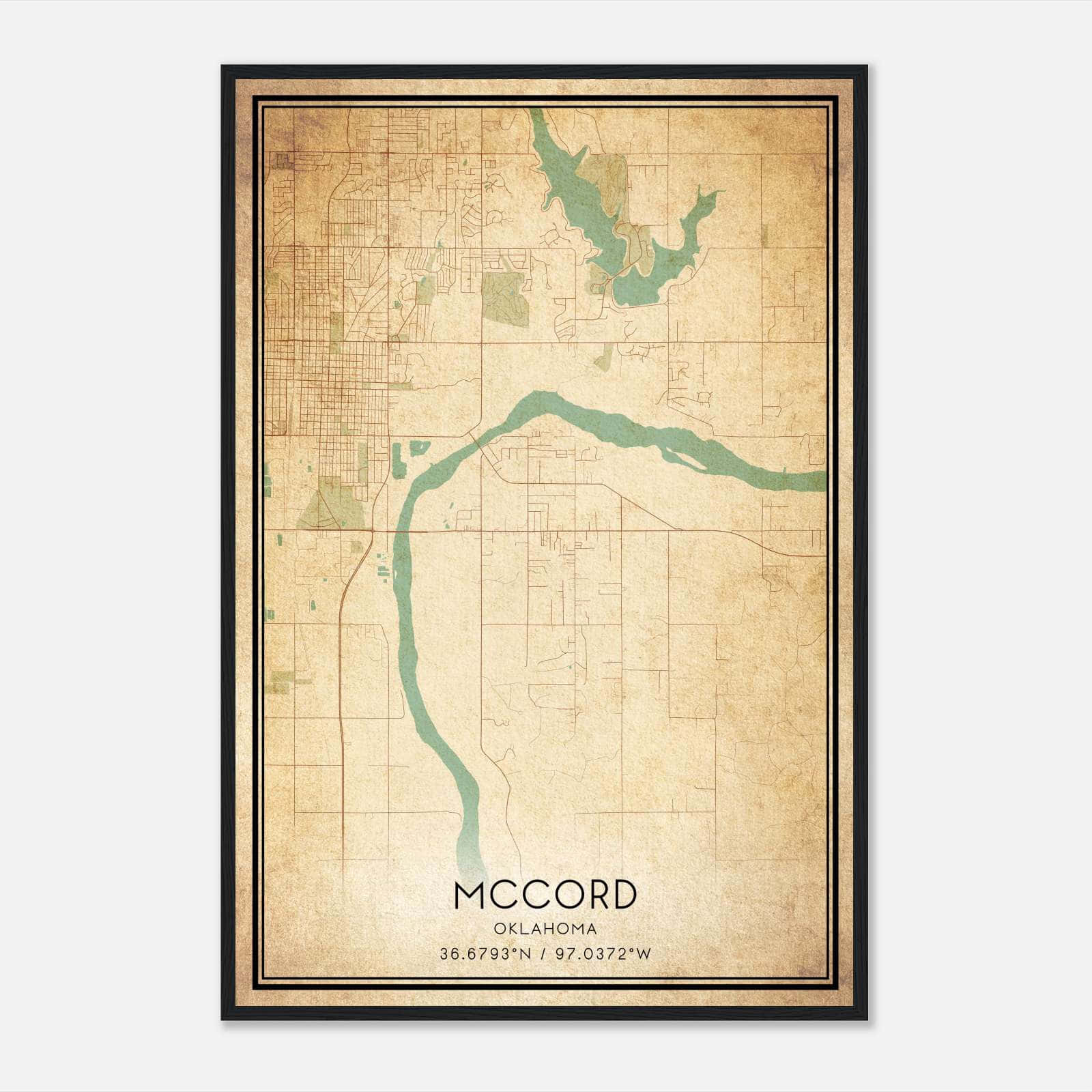 Vintage Mccord Oklahoma Map Poster, Mccord OK City Road Wall Art Print Vintage Mccord Oklahoma Map Poster, Mccord OK City Road Wall Art Print