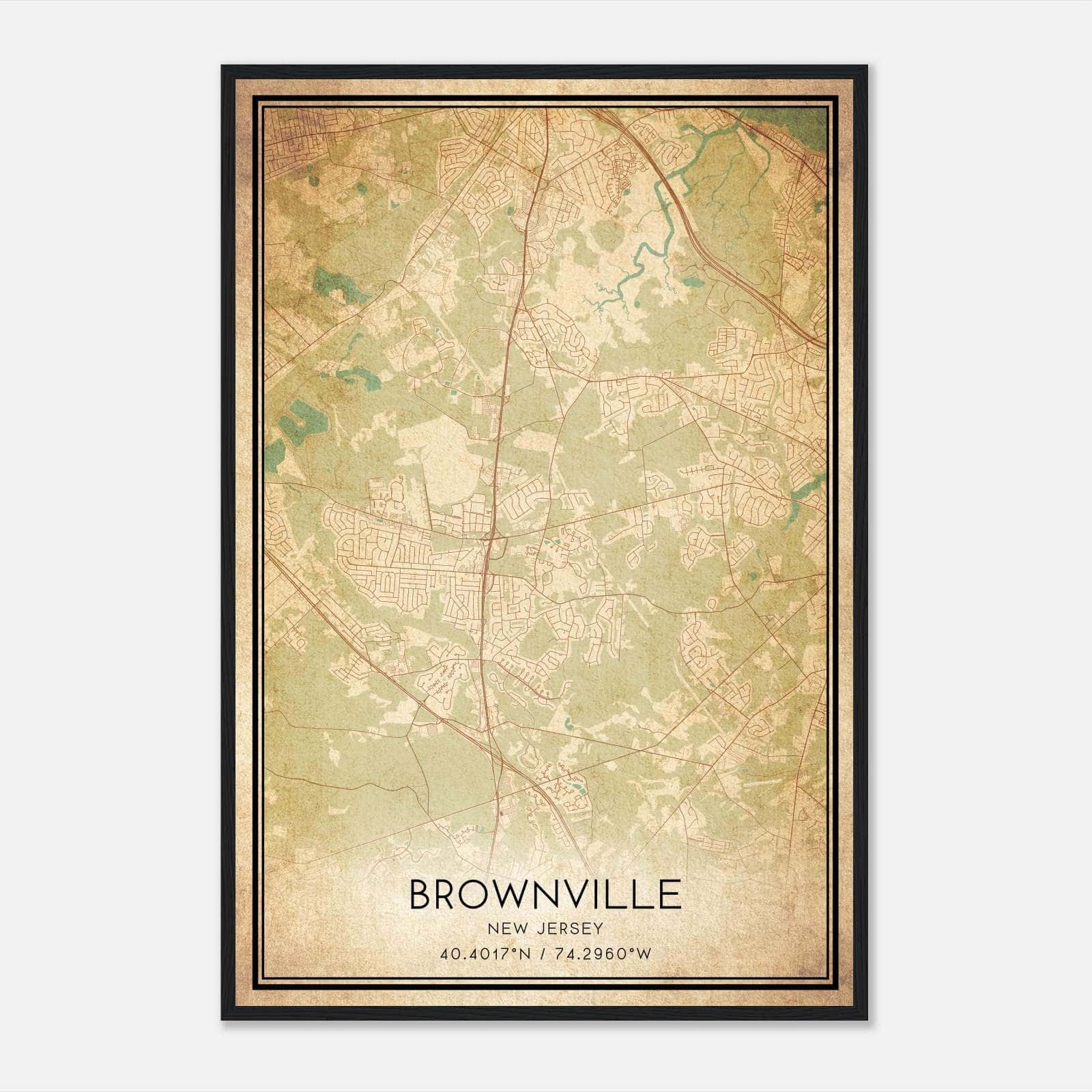 Vintage Brownville New Jersey Map Poster, Brownville NJ City Road Wall Art Print Vintage Brownville New Jersey Map Poster, Brownville NJ City Road Wall Art Print