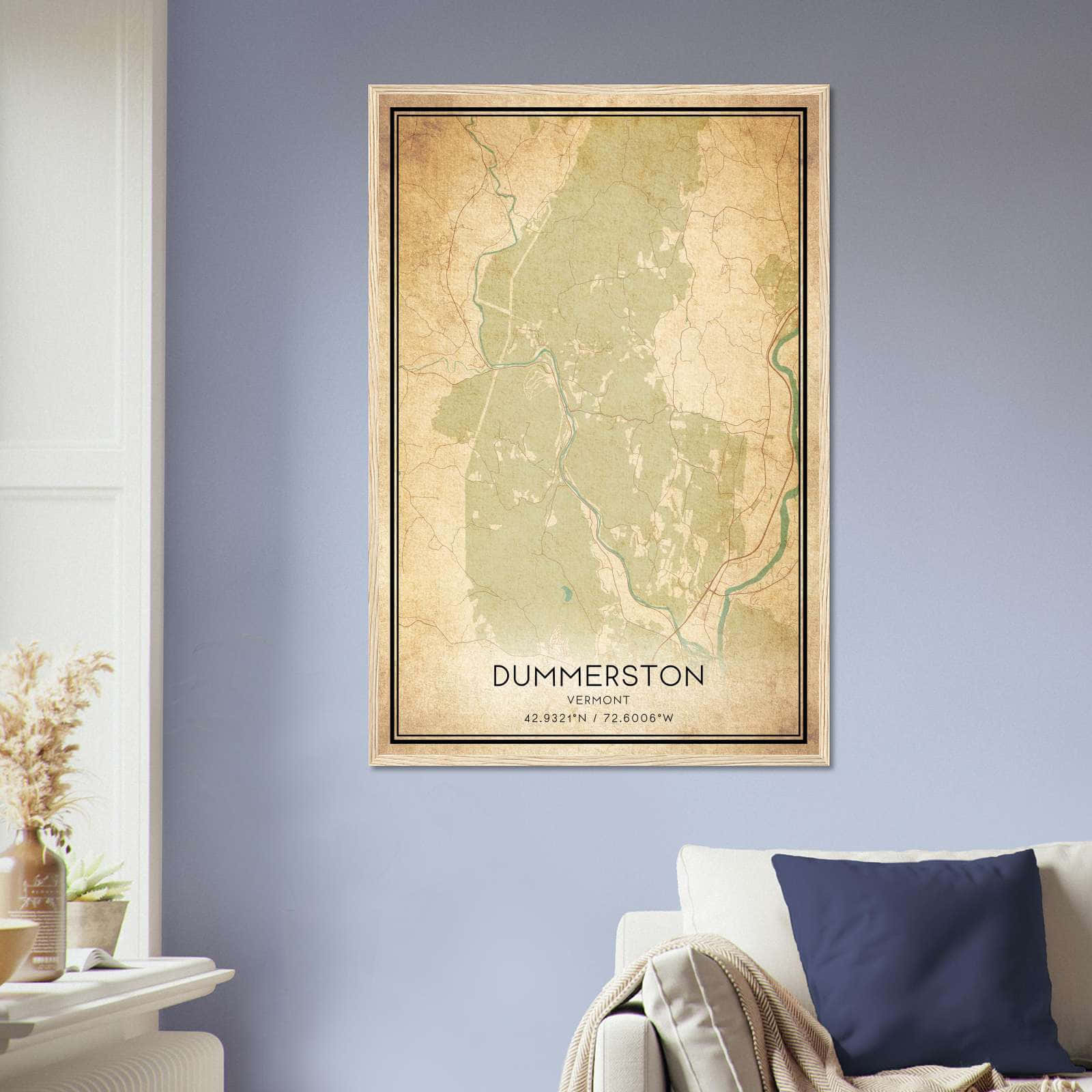 Vintage Dummerston Vermont Map Poster, Dummerston VT City Road Wall Art Print