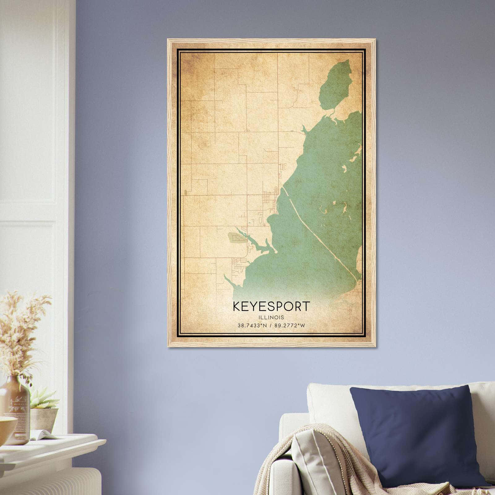 Vintage Keyesport Illinois Map Poster, Keyesport IL City Road Wall Art Print