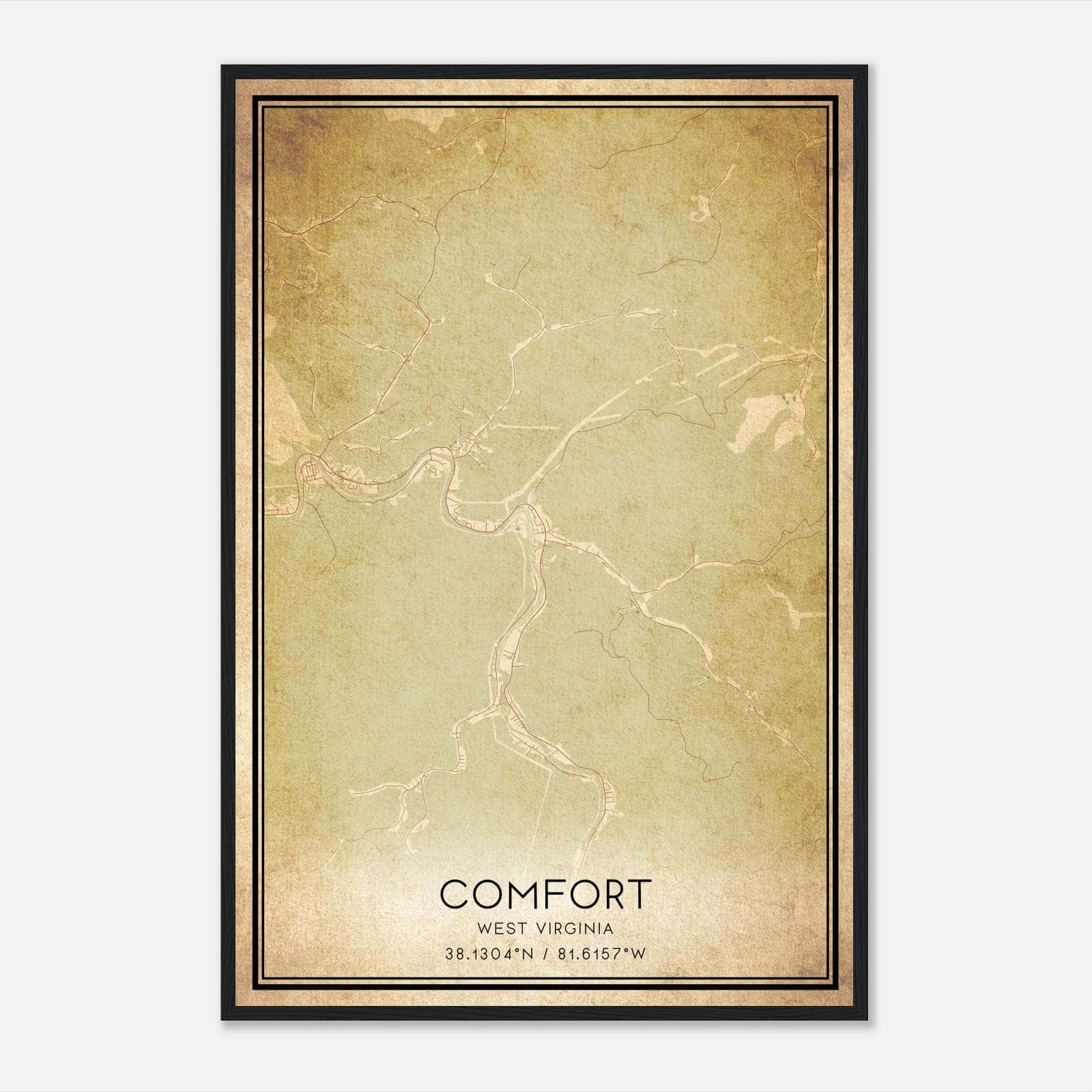 Vintage Comfort West Virginia Map Poster, Comfort WV City Road Wall Art Print Vintage Comfort West Virginia Map Poster, Comfort WV City Road Wall Art Print