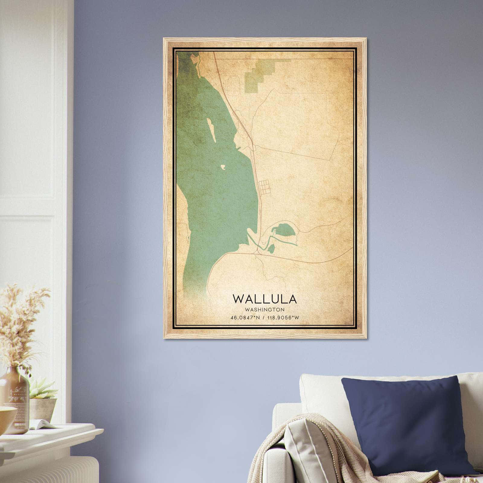 Vintage Wallula Washington Map Poster, Wallula WA City Road Wall Art Print