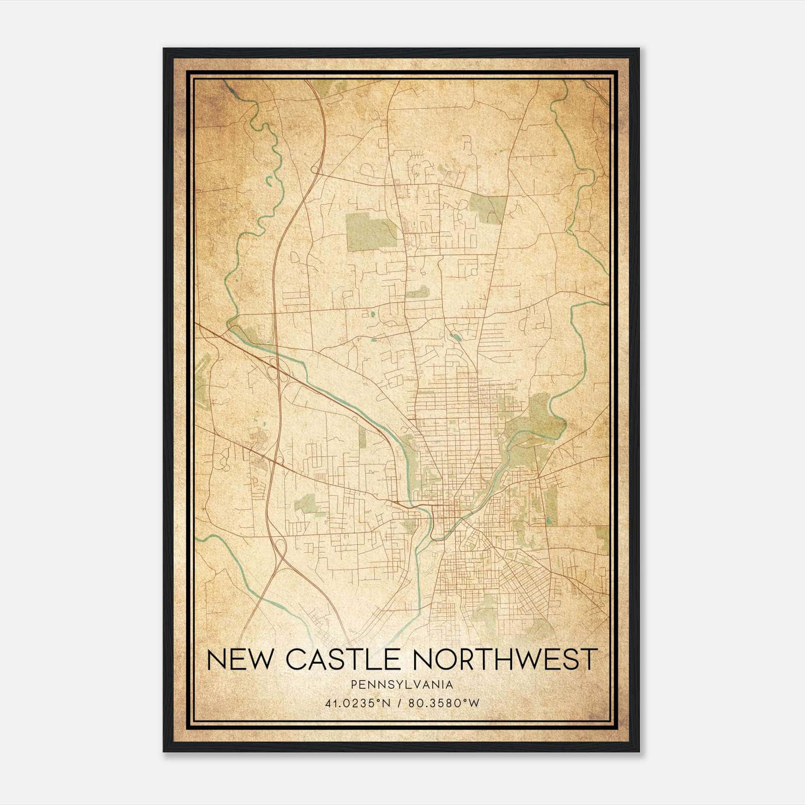 Vintage New Castle Northwest Pennsylvania Map Poster, New Castle Northwest PA City Road Wall Art Print Vintage New Castle Northwest Pennsylvania Map Poster, New Castle Northwest PA City Road Wall Art Print
