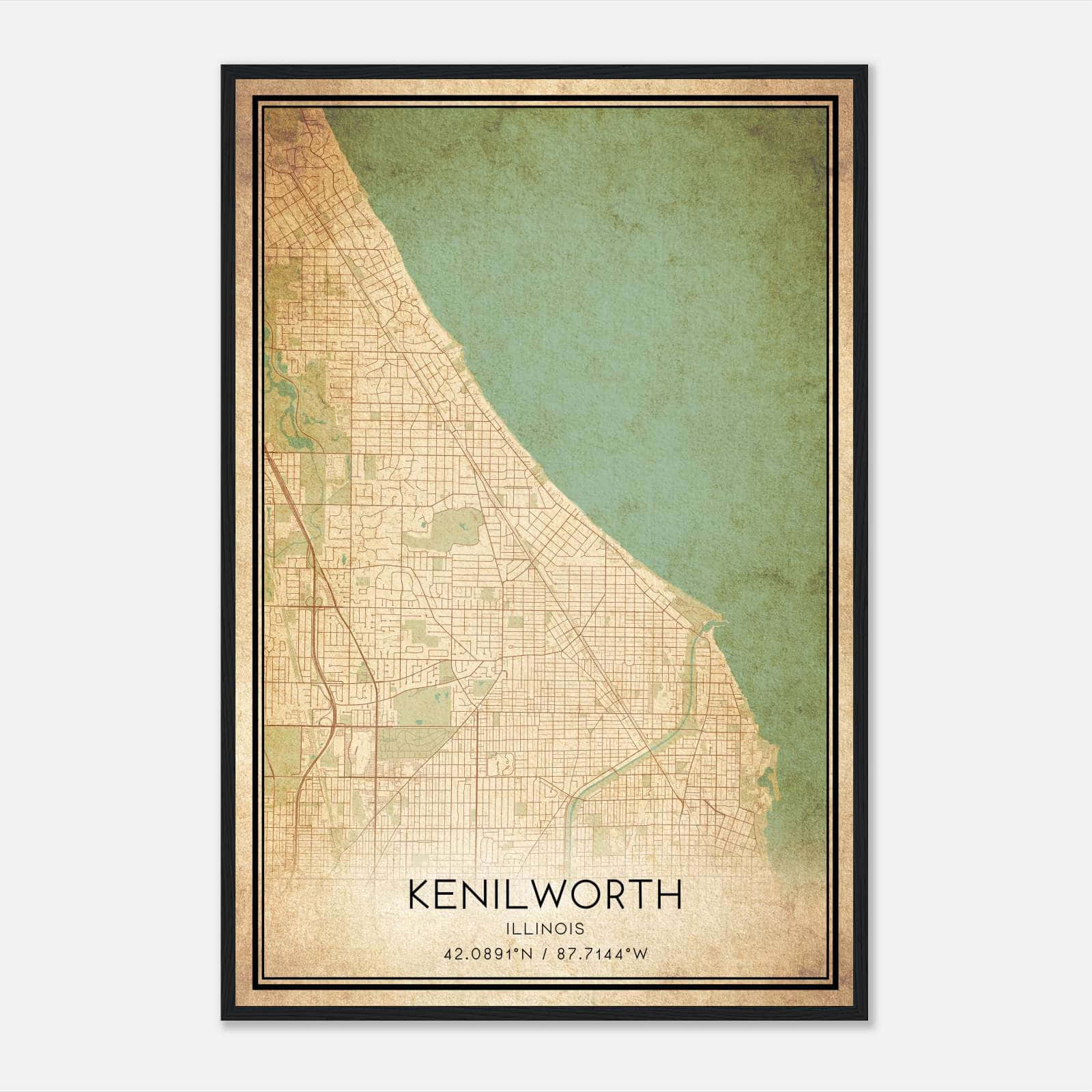 Vintage Kenilworth Illinois Map Poster, Kenilworth IL City Road Wall Art Print Vintage Kenilworth Illinois Map Poster, Kenilworth IL City Road Wall Art Print