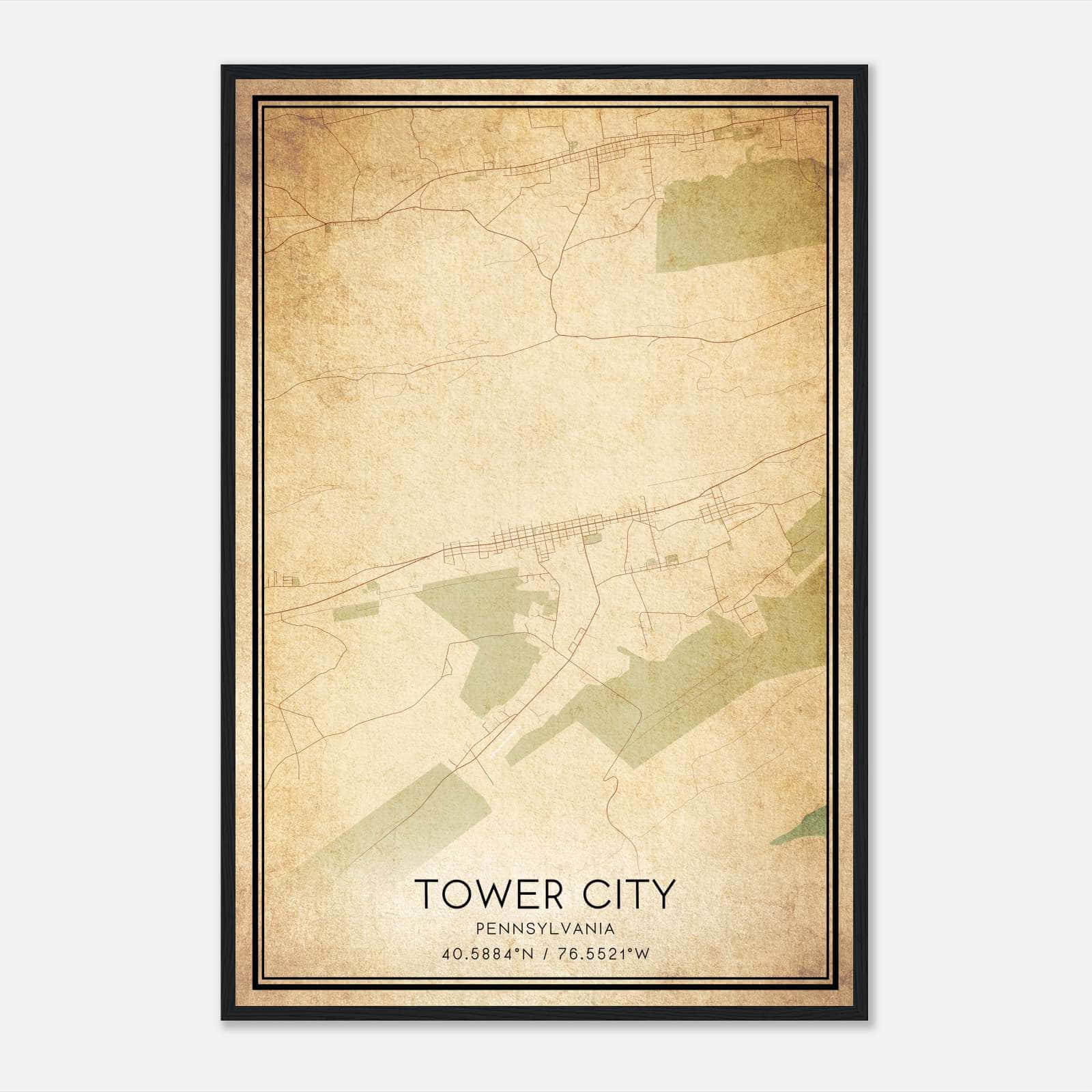 Vintage Tower City Pennsylvania Map Poster, Tower City PA City Road Wall Art Print Vintage Tower City Pennsylvania Map Poster, Tower City PA City Road Wall Art Print