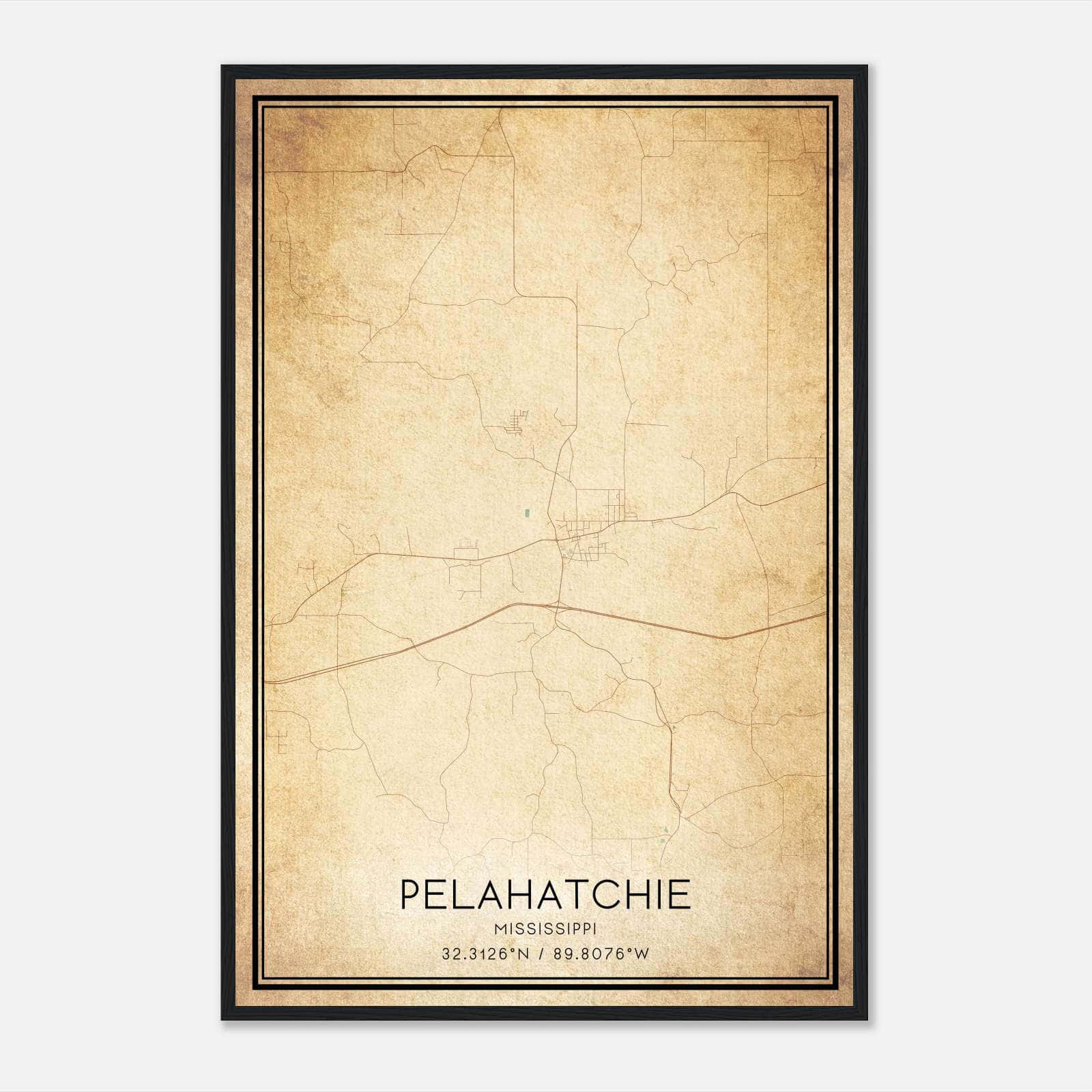 Vintage Pelahatchie Mississippi Map Poster, Pelahatchie MS City Road Wall Art Print Vintage Pelahatchie Mississippi Map Poster, Pelahatchie MS City Road Wall Art Print